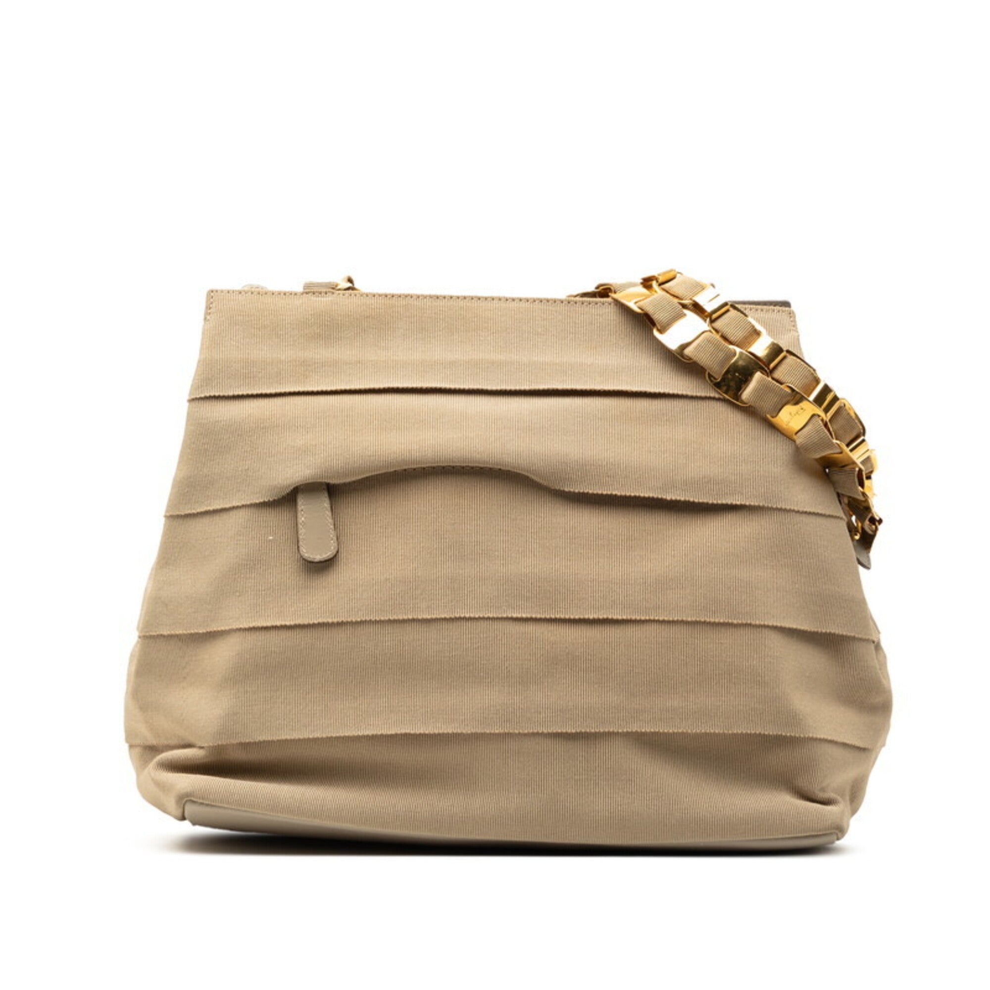 Salvatore Ferragamo Beige Canvas Leather Shoulder Bag (Pre-Owned)