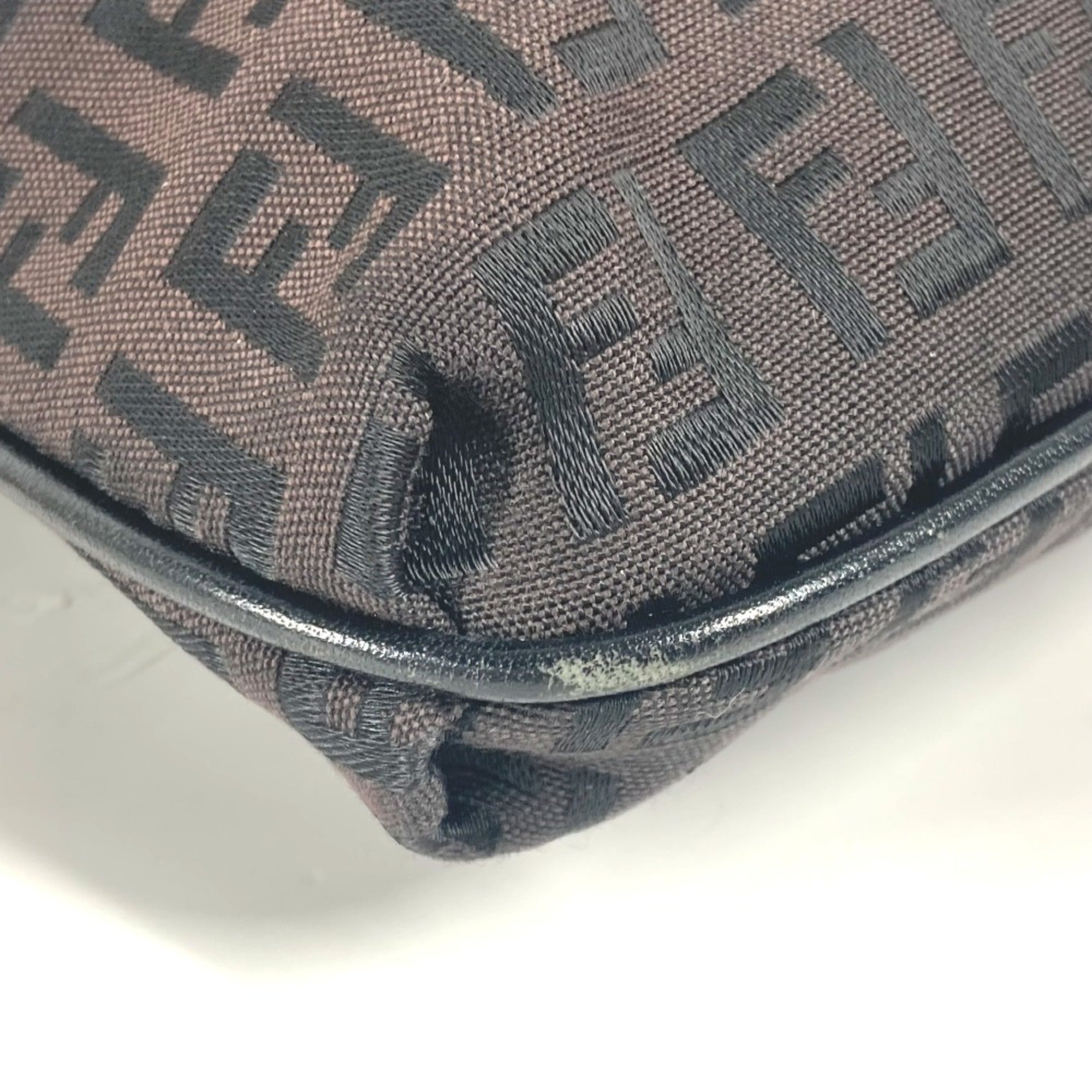 Fendi Zucchino Brown Leather Canvas Pochette Shoulder Bag (Pre-Owned)
