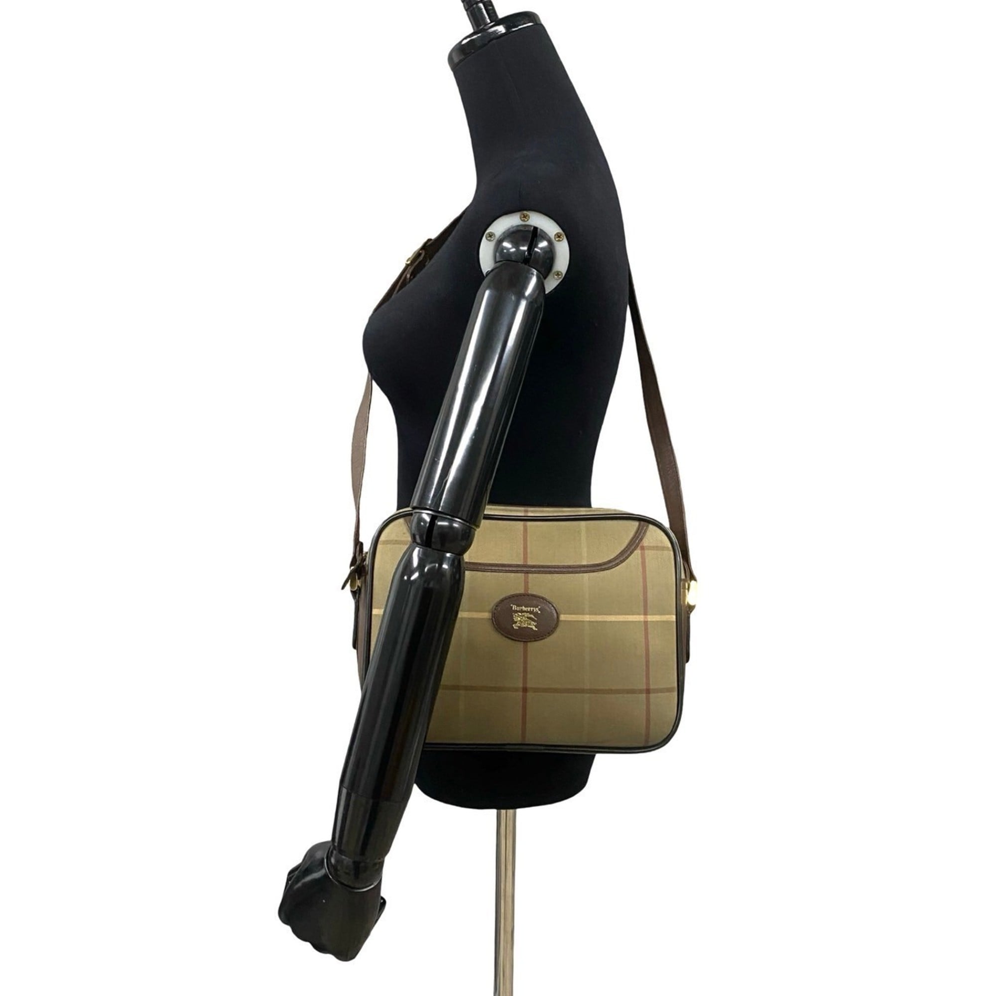 Burberry Brown Khaki Leather Canvas Pochette Shoulder Bag (Pre-Owned)
