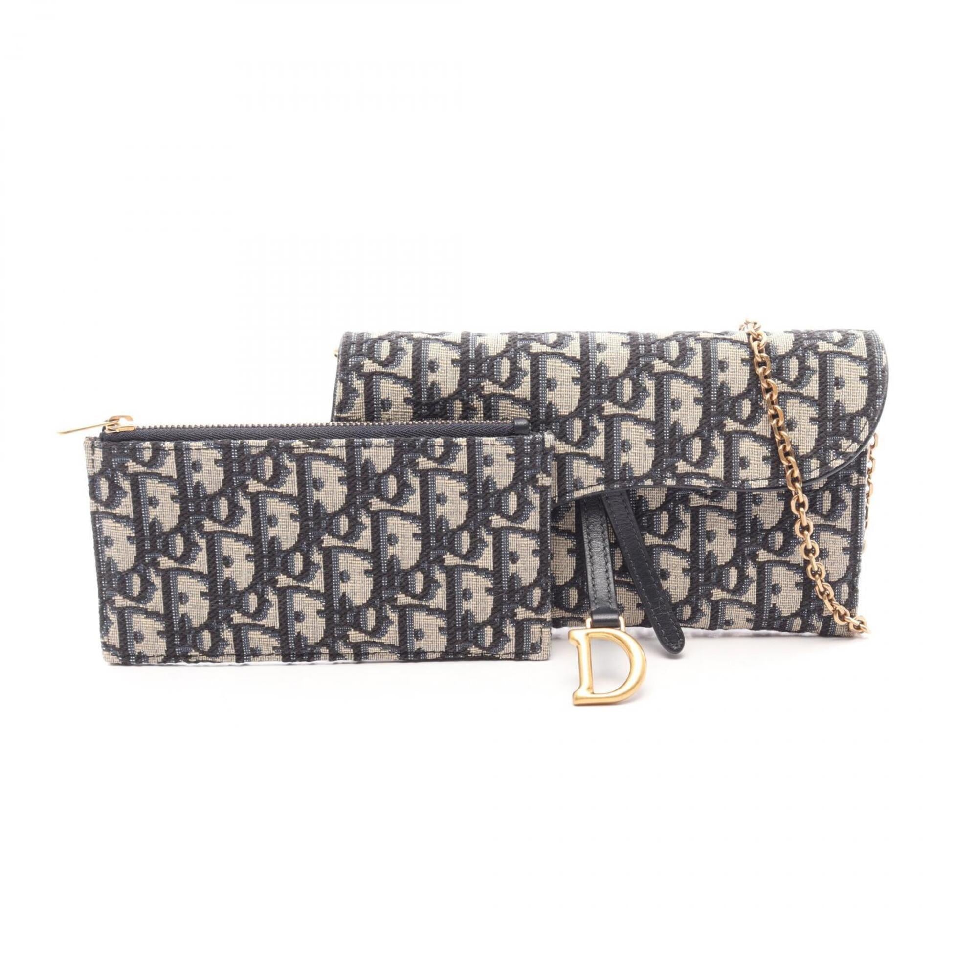 Christian Dior Beige Navy Canvas Leather Shoulder Bag (Pre-Owned)