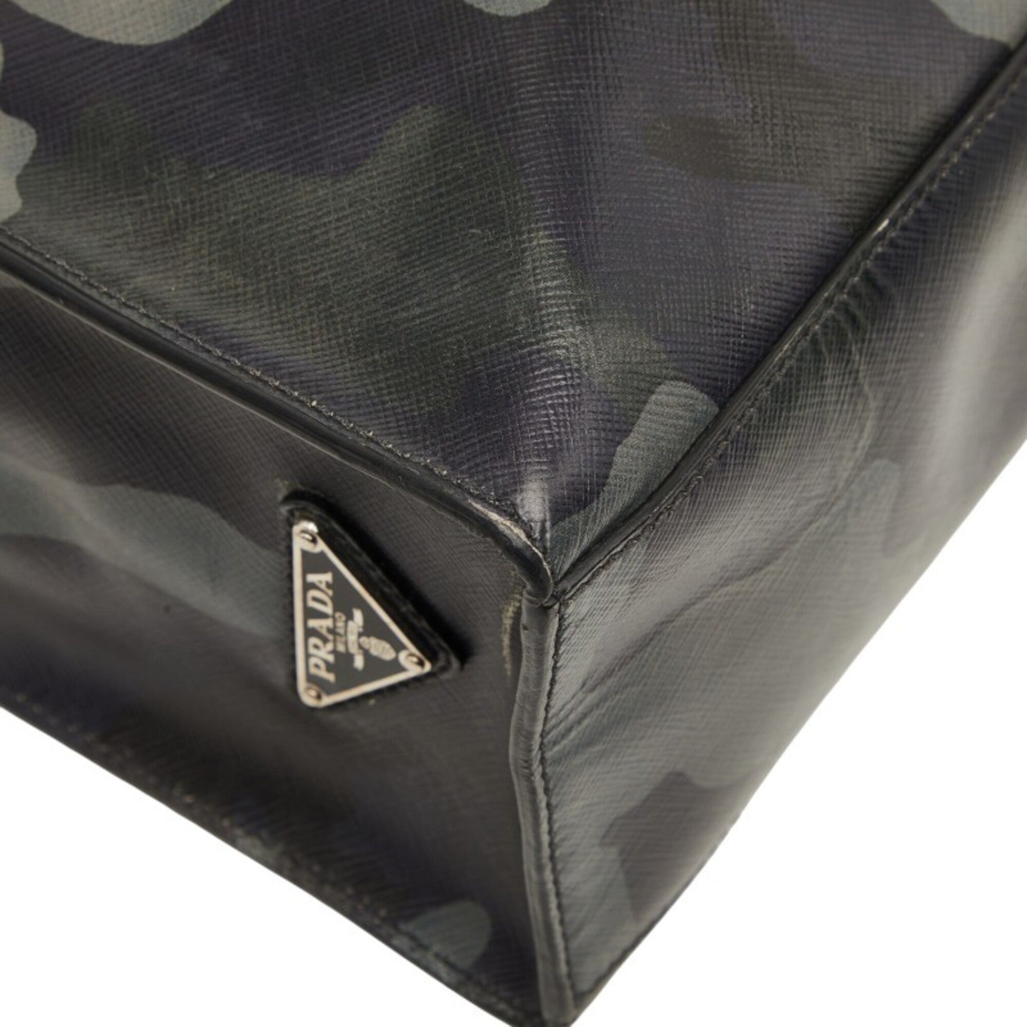 Prada Black Gray Purple Leather Handbag Shoulder Bag (Pre-Owned)