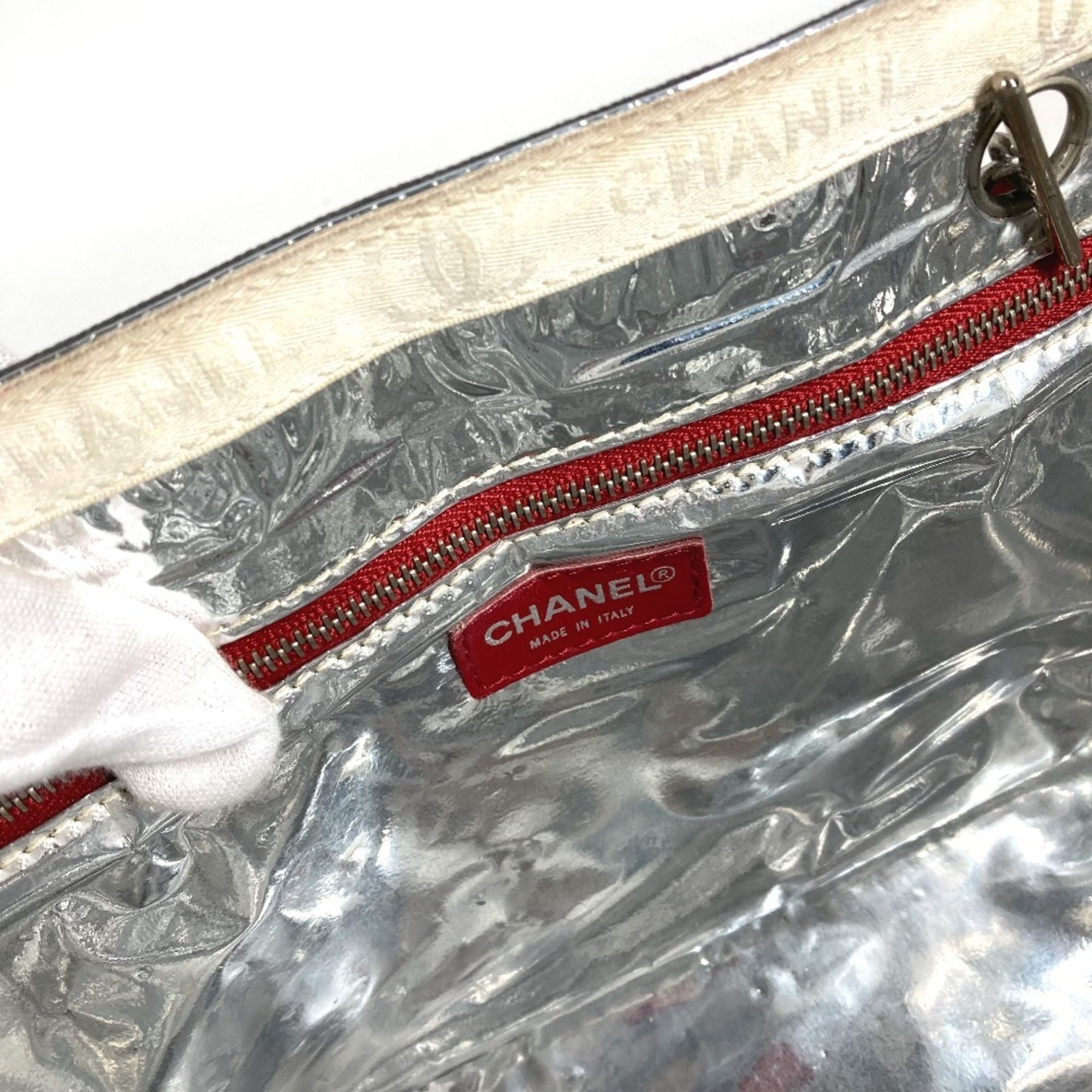 Chanel No.5 Navy Red Color Leather Canvas Shoulder Bag Tote Bag (Pre-Owned)