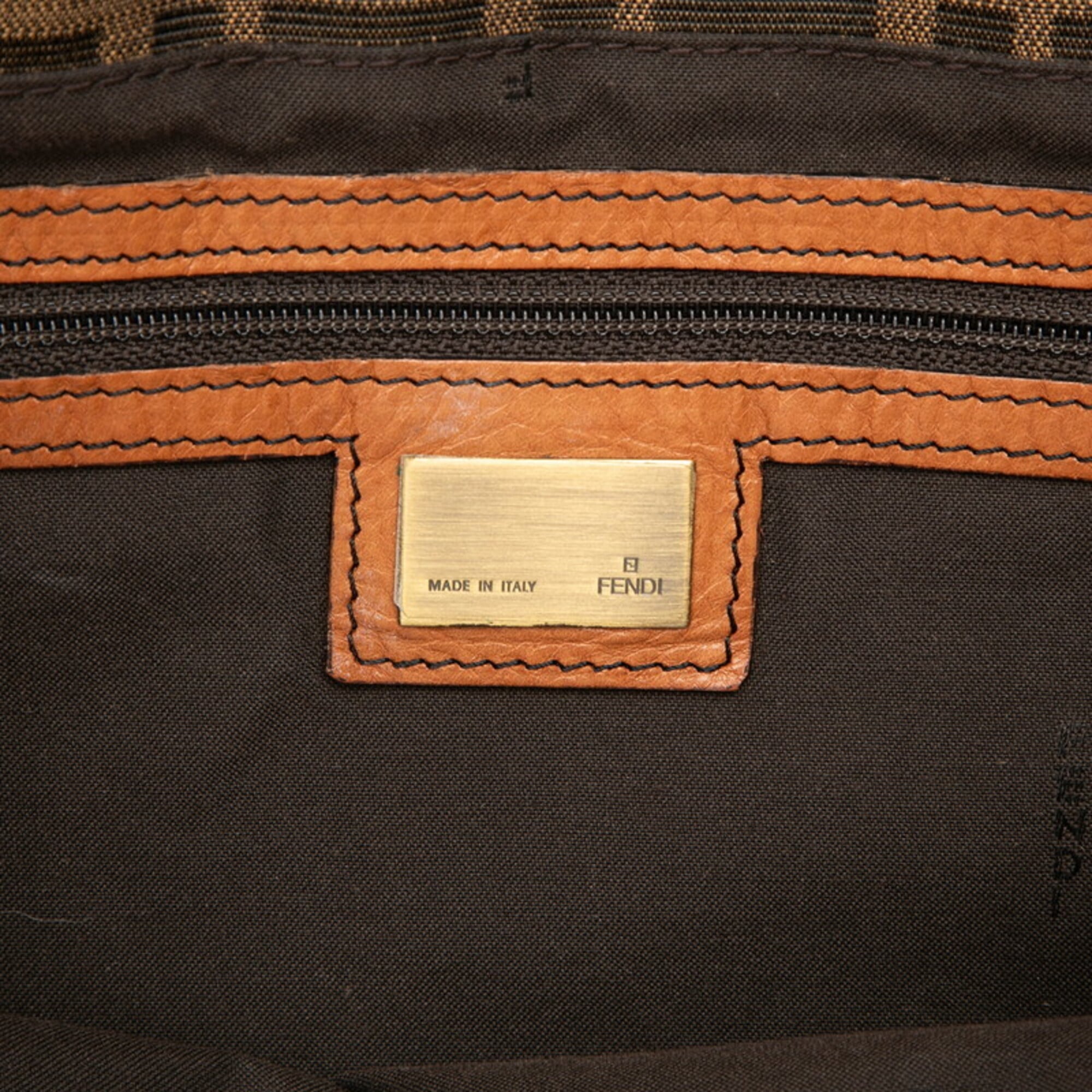 Fendi Brown Canvas Leather Handbag Tote Bag (Pre-Owned)
