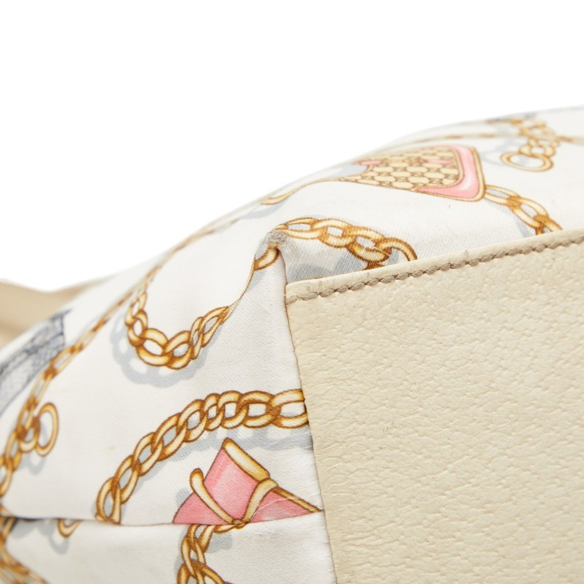 Gucci Multi-Color White Nylon Leather Handbag Tote Bag (Pre-Owned)