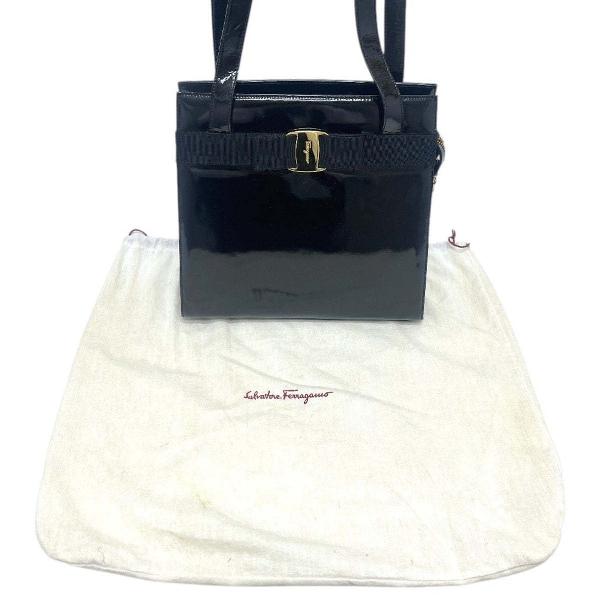 Salvatore Ferragamo Vara Black Leather Shoulder Bag Tote Bag (Pre-Owned)