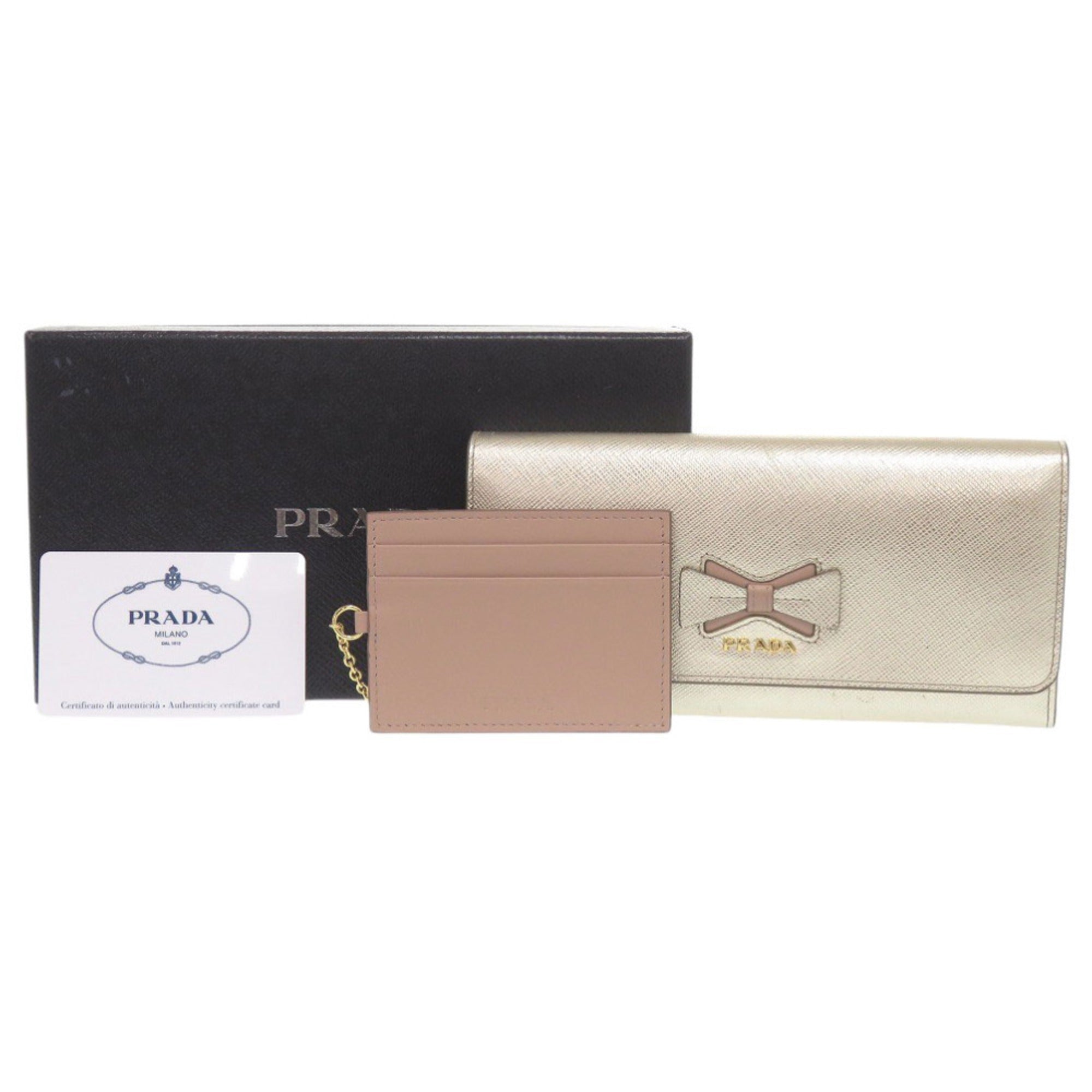 Prada Gold Leather Long Wallet (Bi-Fold) (Pre-Owned)