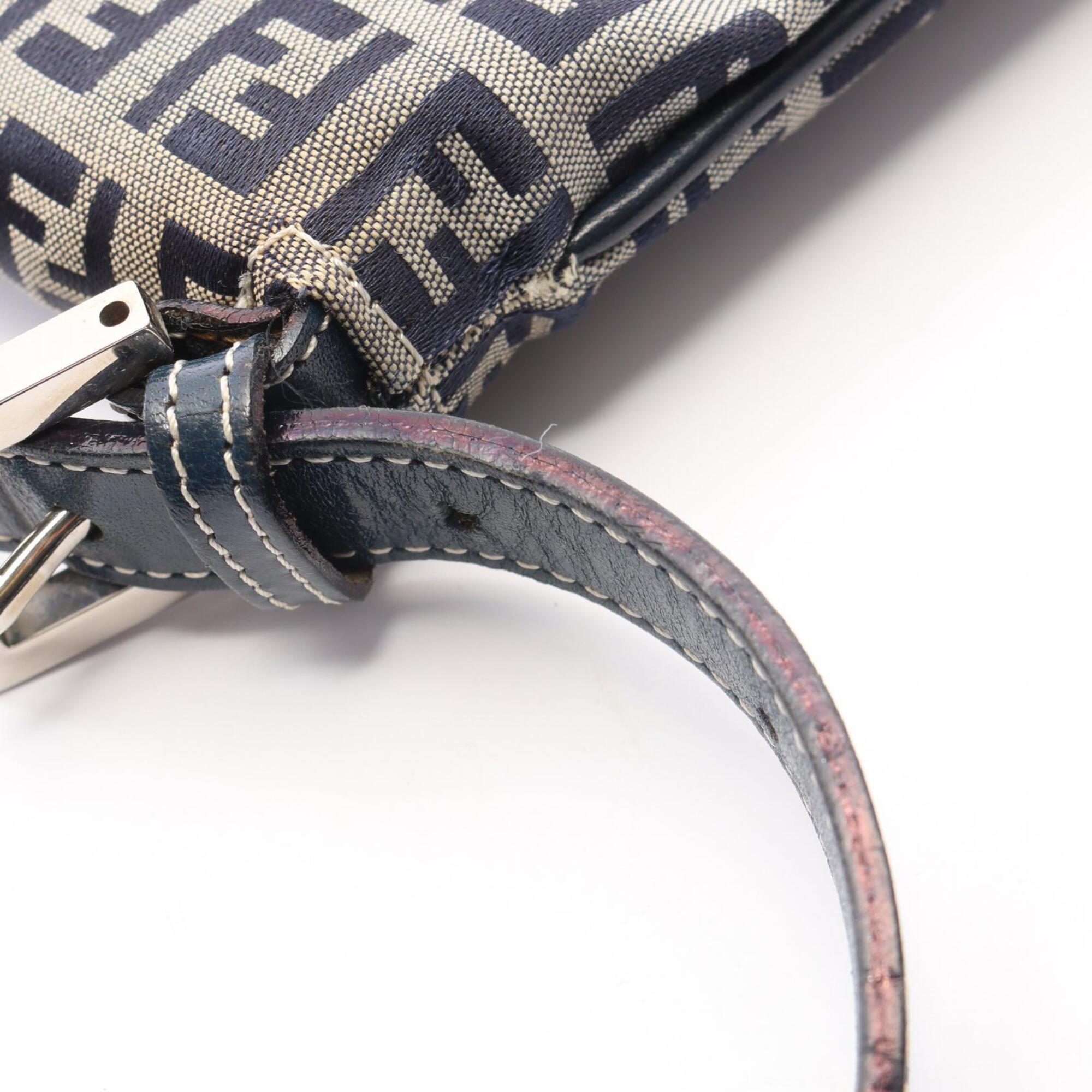 Fendi Zucchino Gray Navy Canvas Leather Handbag Shoulder Bag (Pre-Owned)