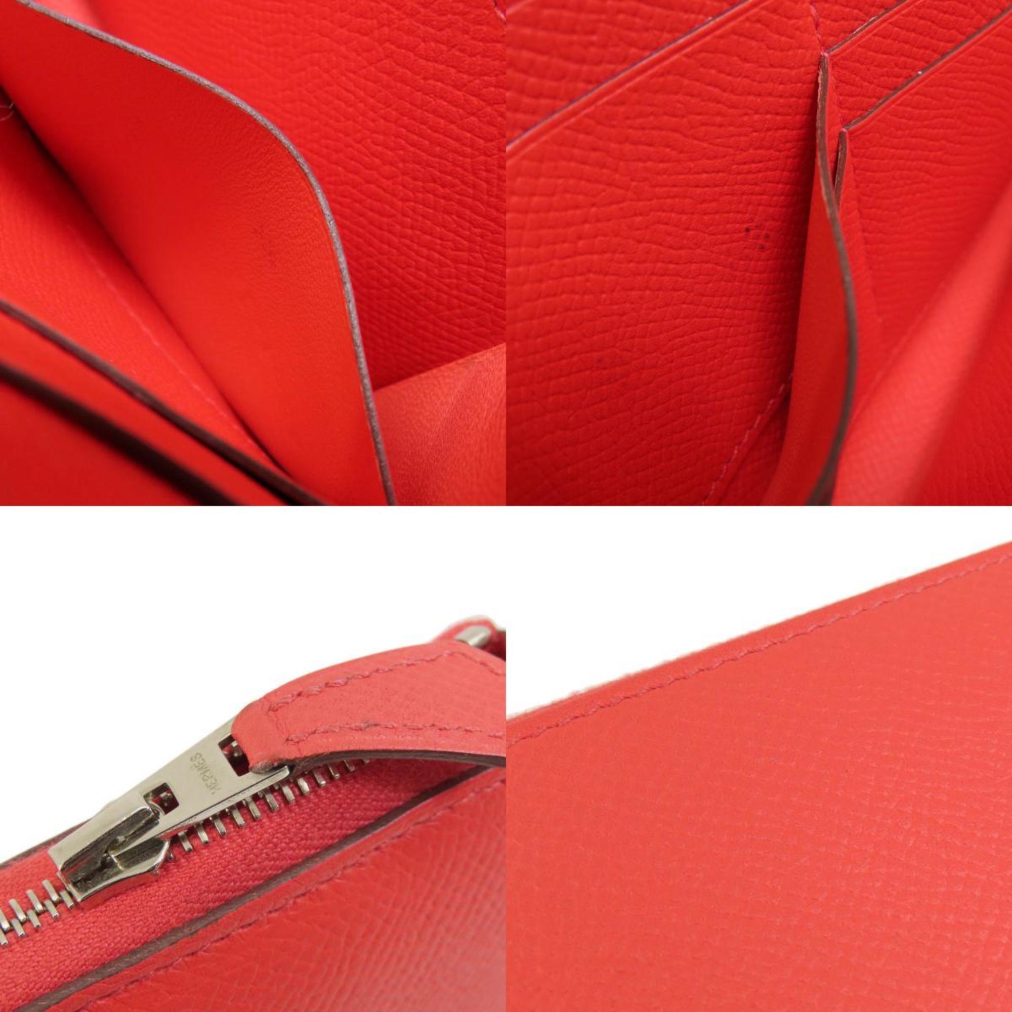 Hermes Red Color Epsom Leather Long Wallet (Bi-Fold) (Pre-Owned)