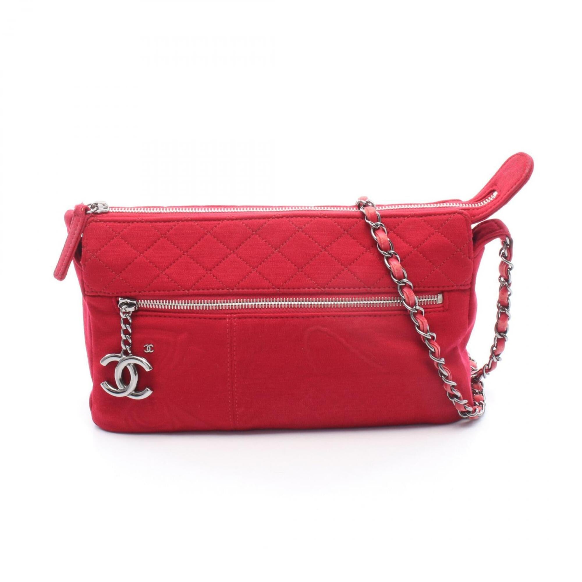 Chanel Matelasse Red Color Cotton Handbag Shoulder Bag (Pre-Owned)