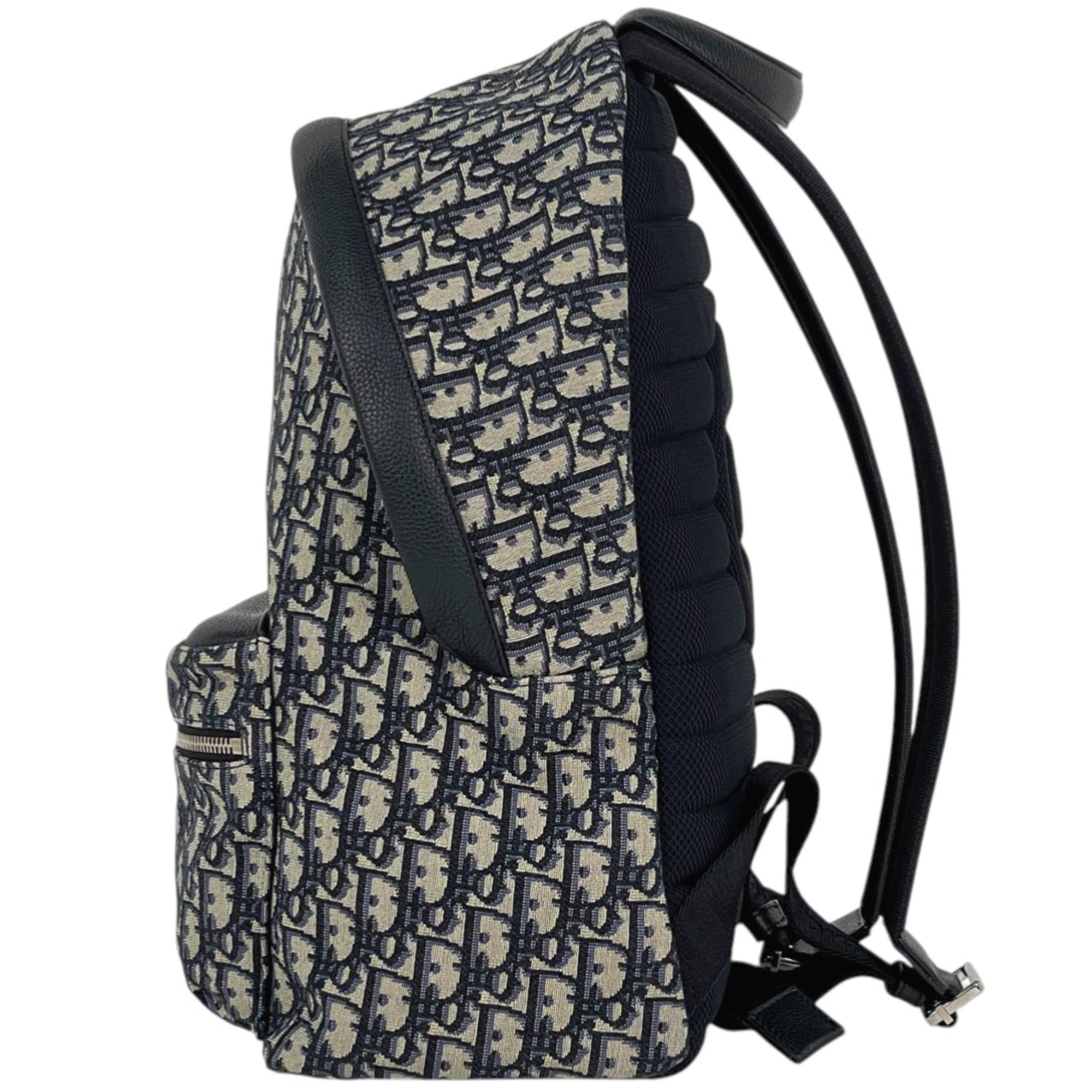 Christian Dior Black Blue Canvas Leather Backpack (Pre-Owned)