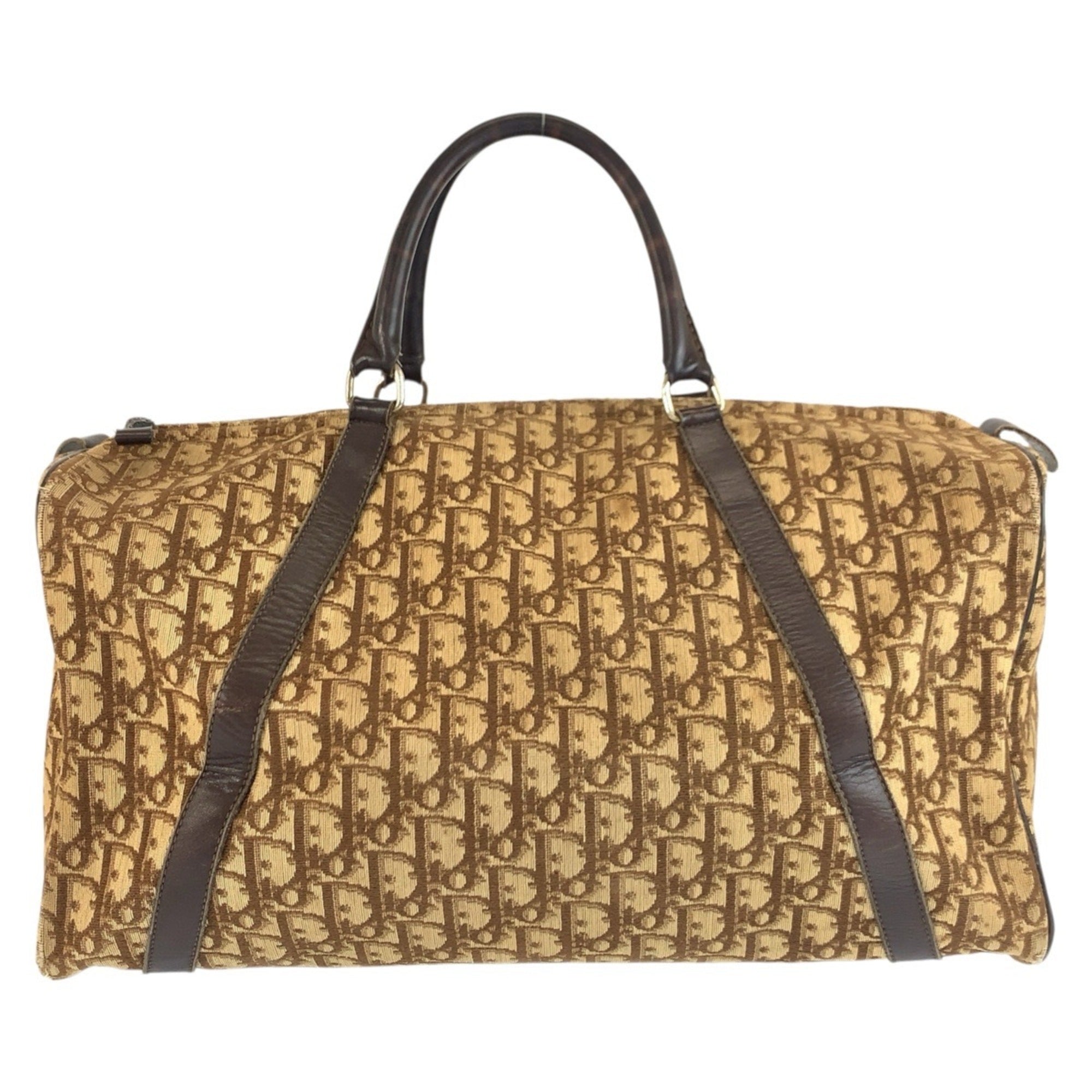 Christian Dior Beige Brown Canvas Leather Boston Bag Handbag (Pre-Owned)