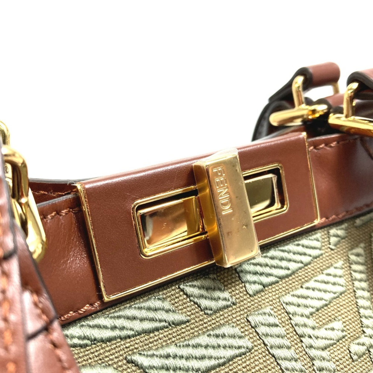 Fendi Green Cotton Shoulder Bag Tote Bag (Pre-Owned)