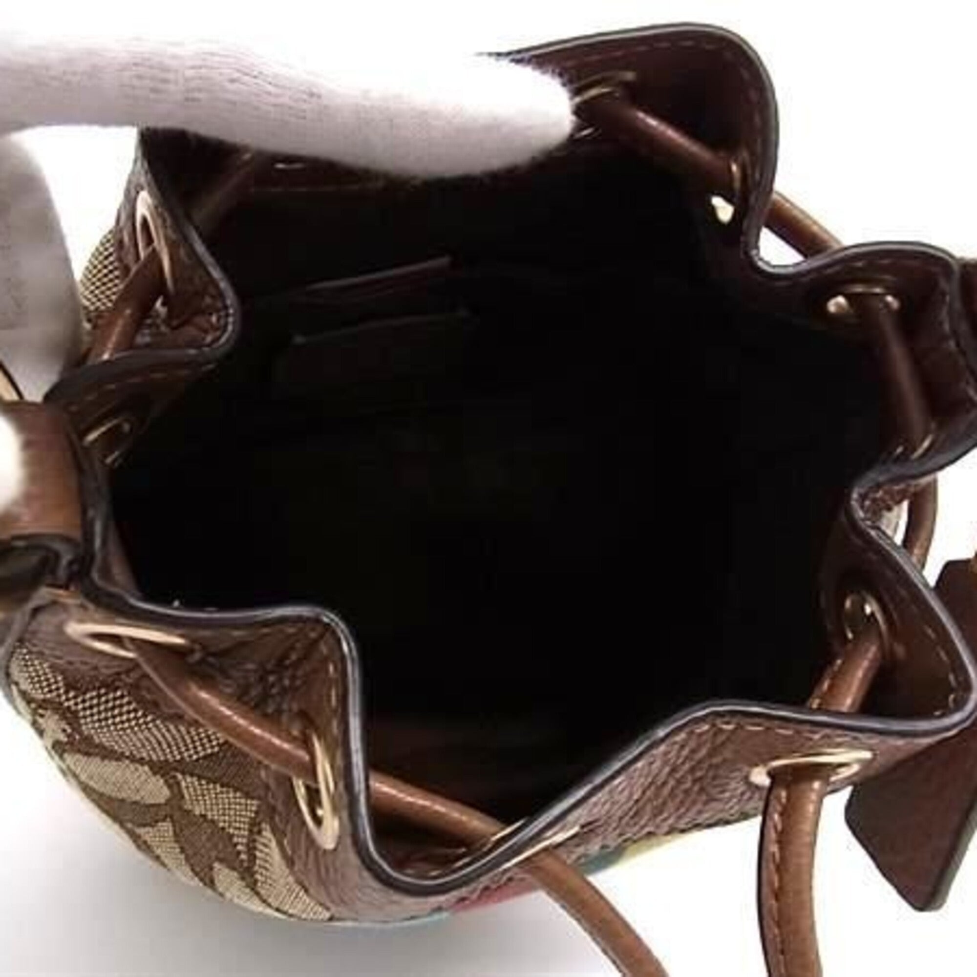 Coach Signature Brown Multi-Color Canvas Leather Handbag (Pre-Owned)