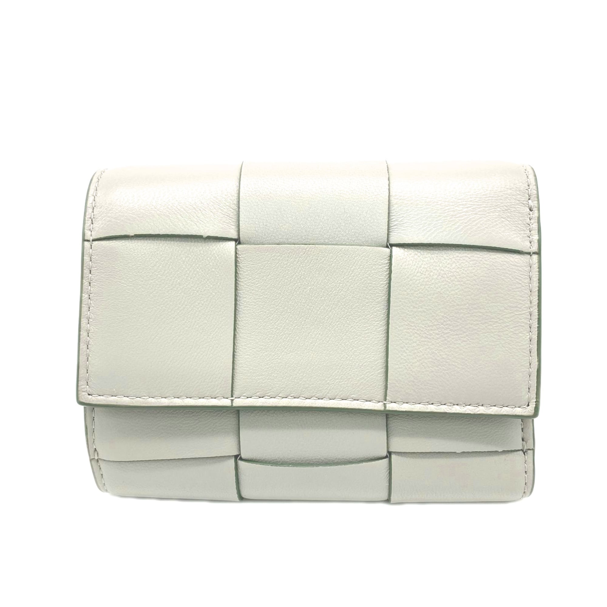 Bottega Veneta Gray Green Leather Wallet (Tri-Fold) (Pre-Owned)