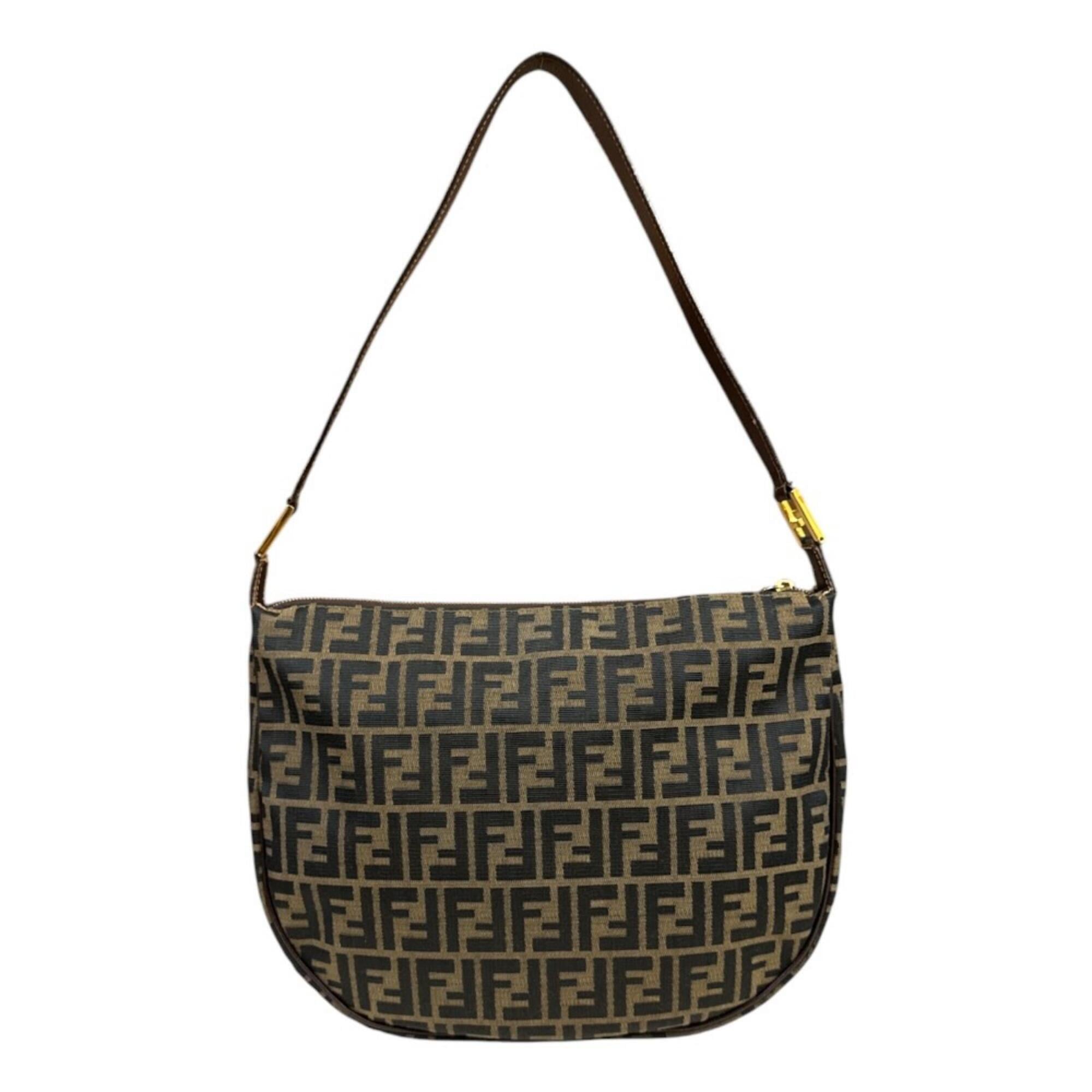 Fendi Zucca Black Brown Canvas Leather Handbag Shoulder Bag (Pre-Owned)