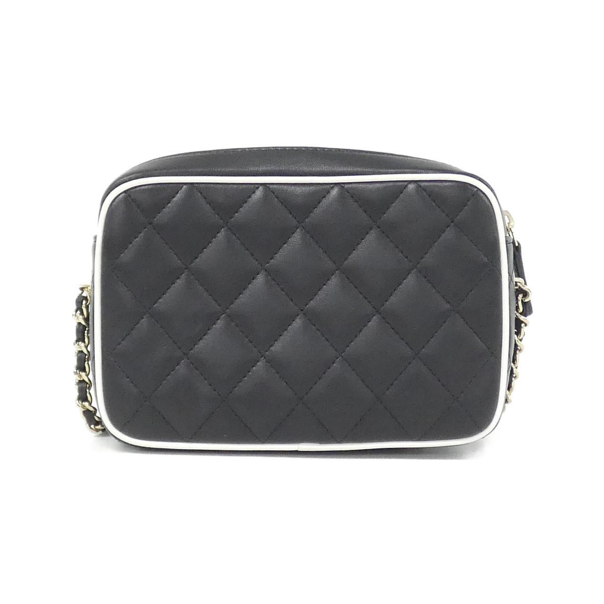 Chanel Black White Leather Handbag Shoulder Bag (Pre-Owned)