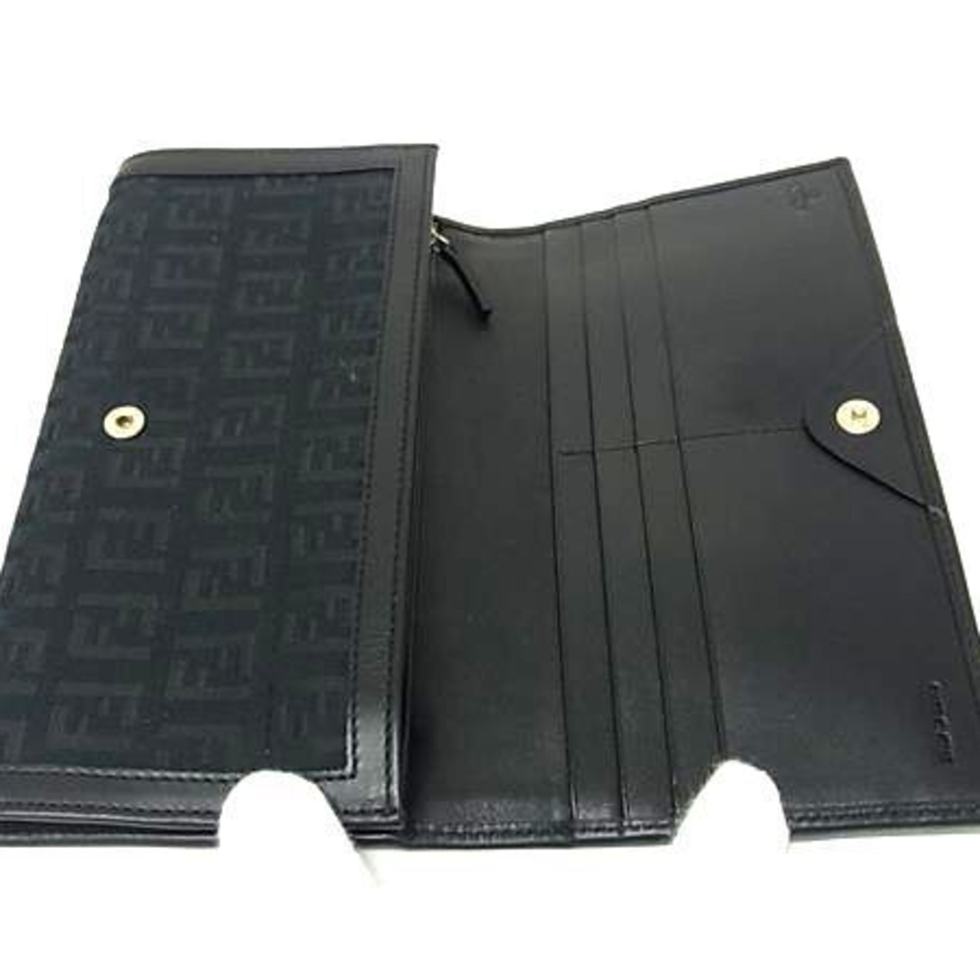 Fendi Zucchino Black Canvas Leather Long Wallet (Bi-Fold) (Pre-Owned)