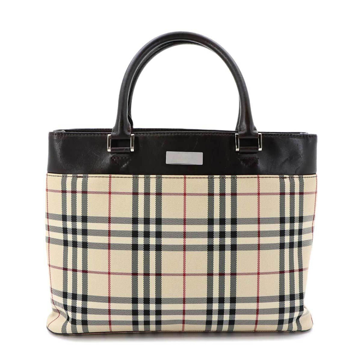 Burberry Beige Dark Brown Canvas Leather Handbag (Pre-Owned)