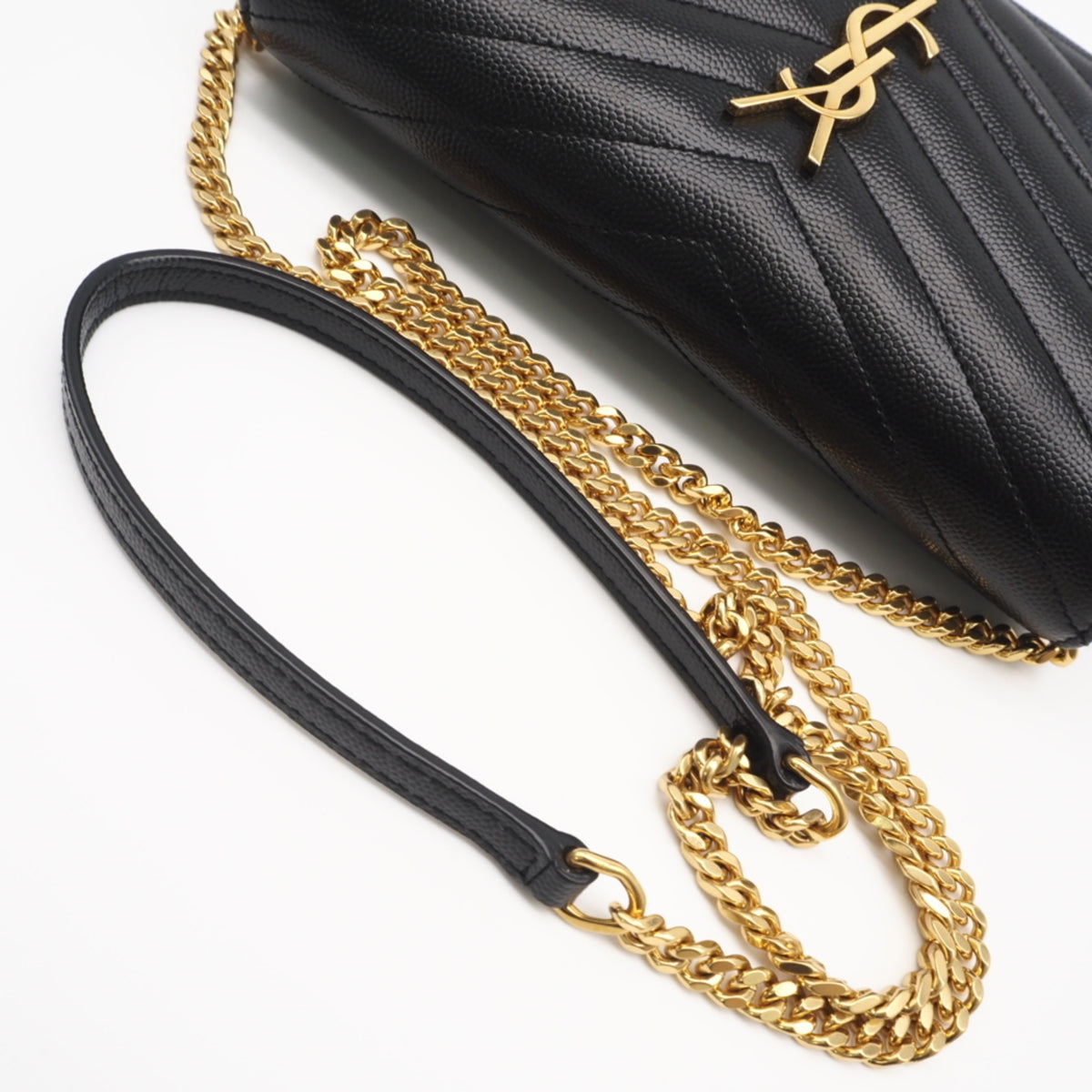 Yves Saint Laurent Black Leather Chain/Shoulder Wallet (Pre-Owned)