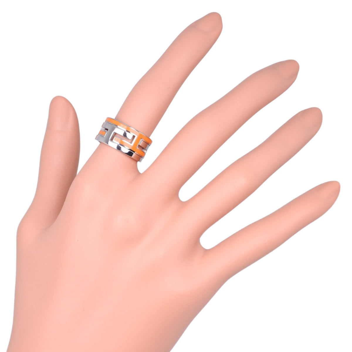 Hermes Silver Orange Enamel Silver 925 Band Ring (Pre-Owned)
