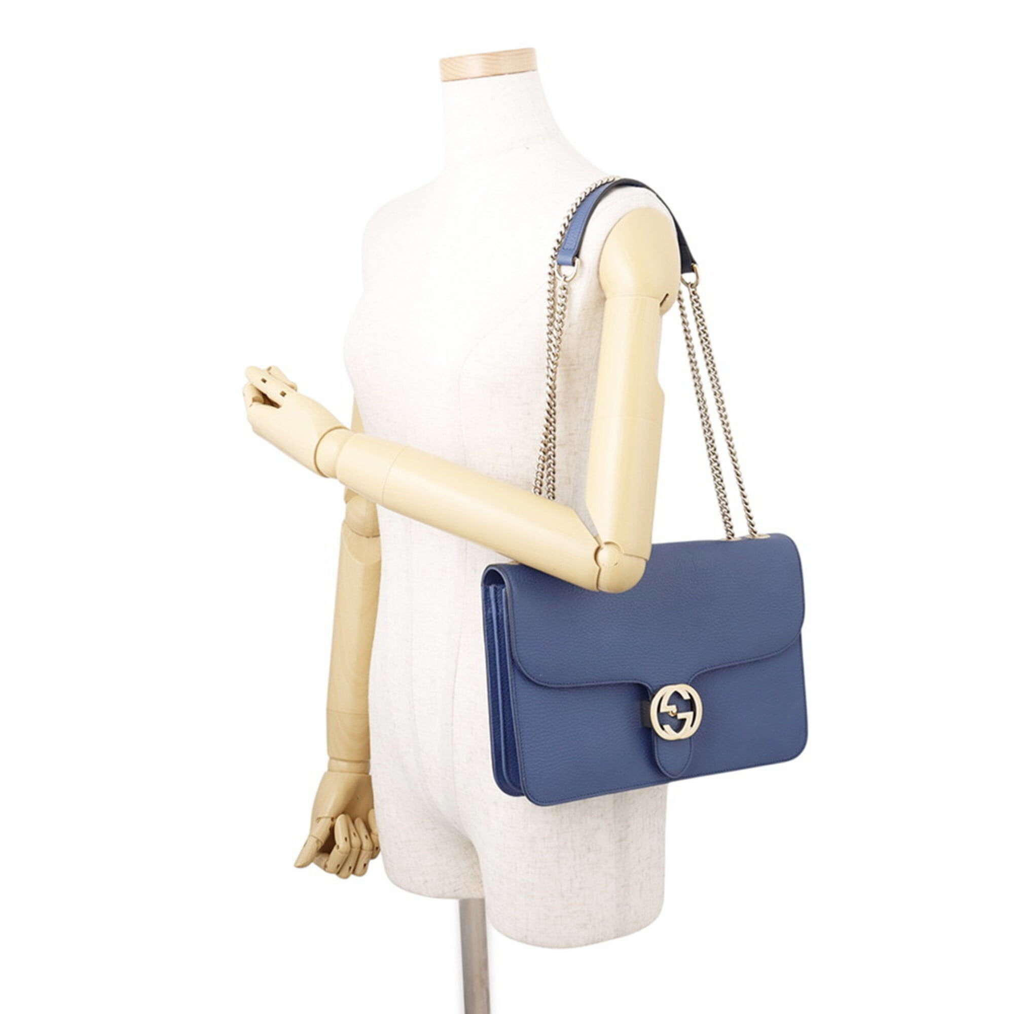 Gucci Black Blue Leather Handbag Shoulder Bag (Pre-Owned)