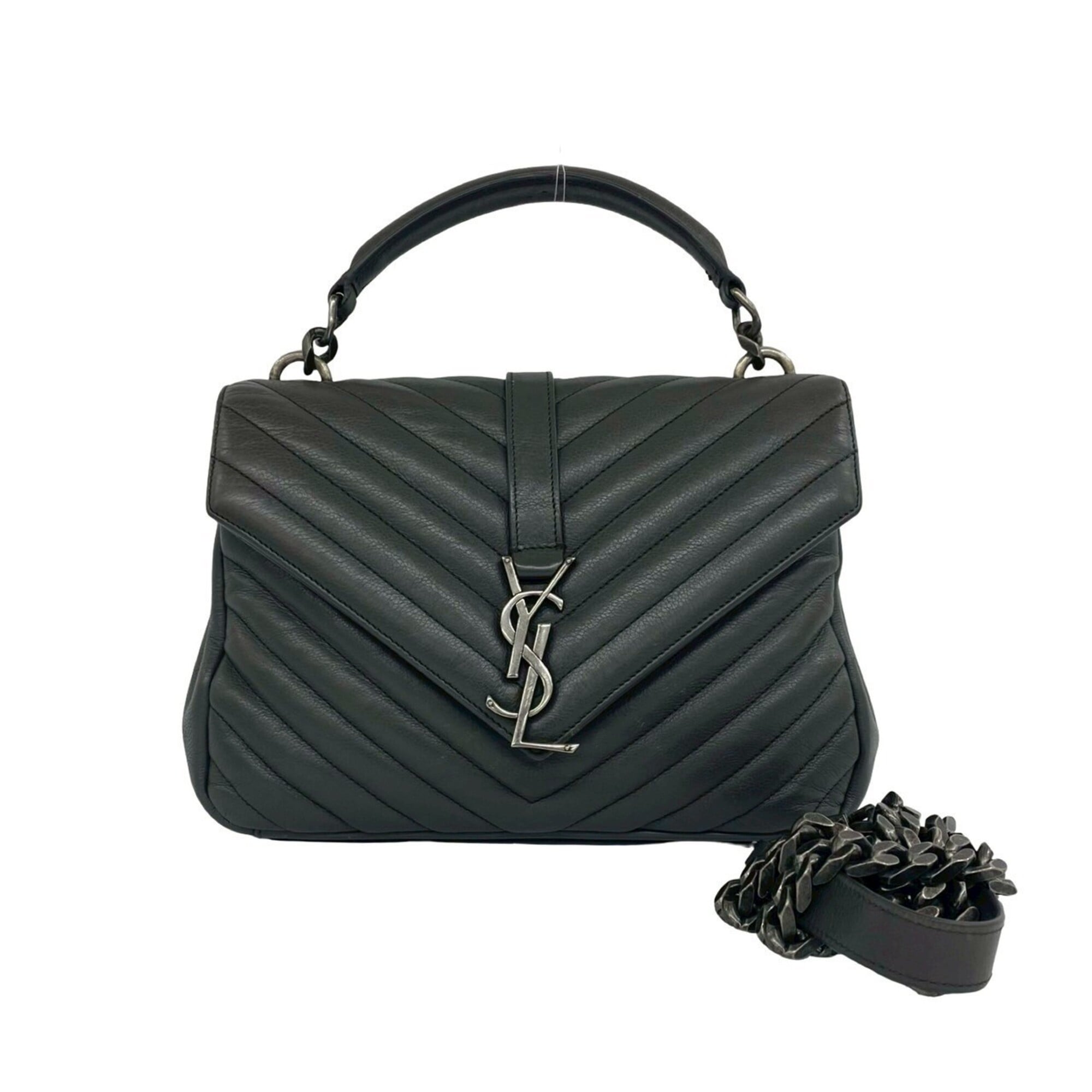 Saint Laurent Gray Leather Handbag Shoulder Bag (Pre-Owned)