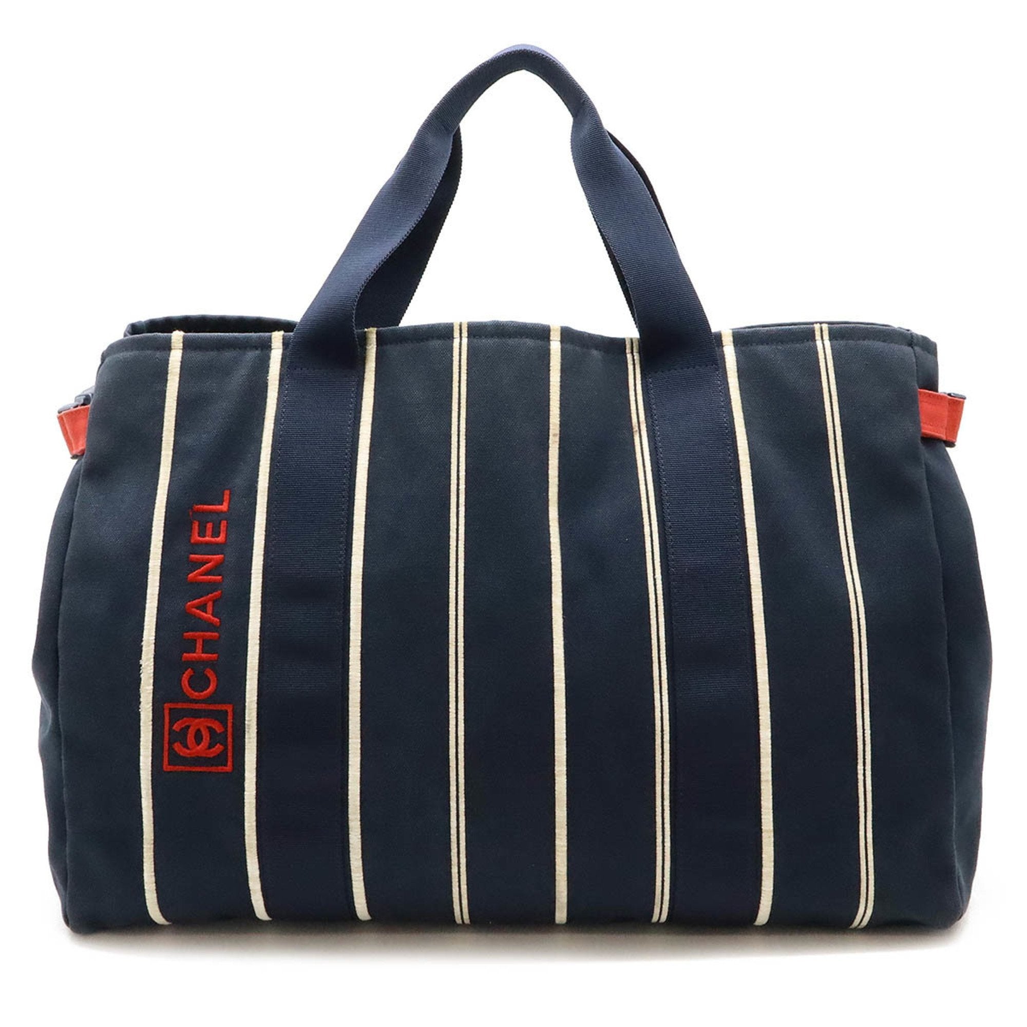 Chanel Sport Navy Red Color Canvas Shoulder Bag Tote Bag (Pre-Owned)