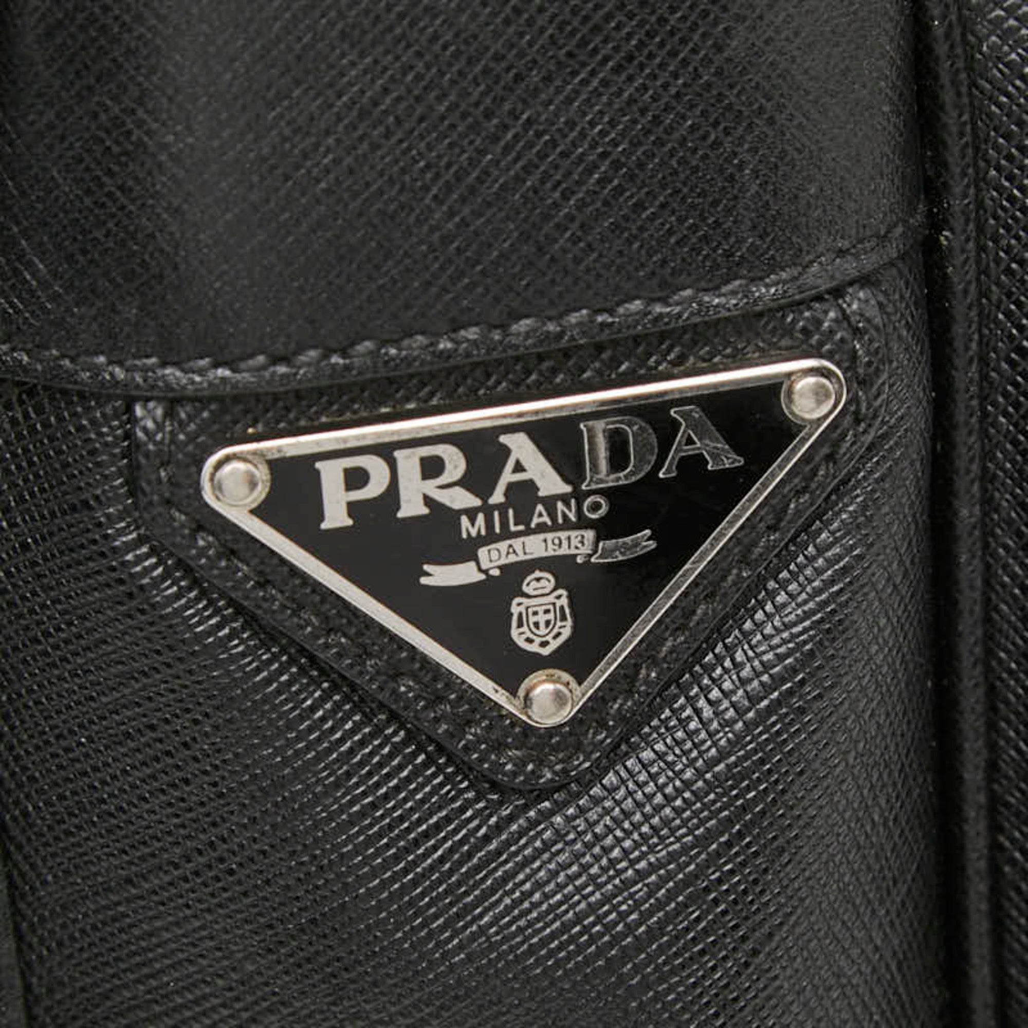 Prada Black Leather Messenger Bag Shoulder Bag (Pre-Owned)