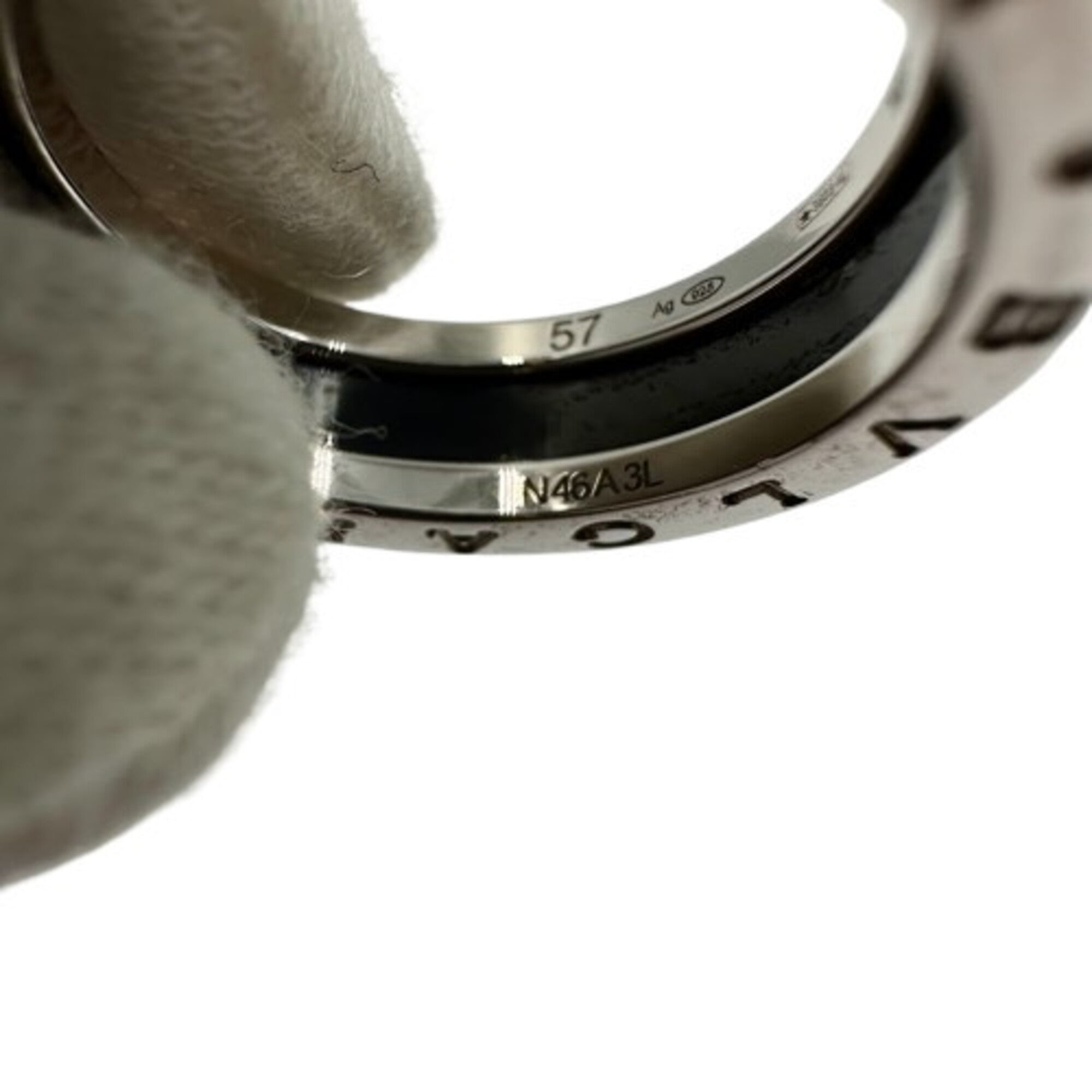 Bvlgari Silver Black Ceramic Silver 925 Band Ring (Pre-Owned)