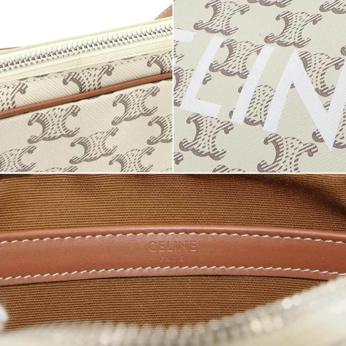 Celine Brown White Pu Leather Handbag Shoulder Bag (Pre-Owned)