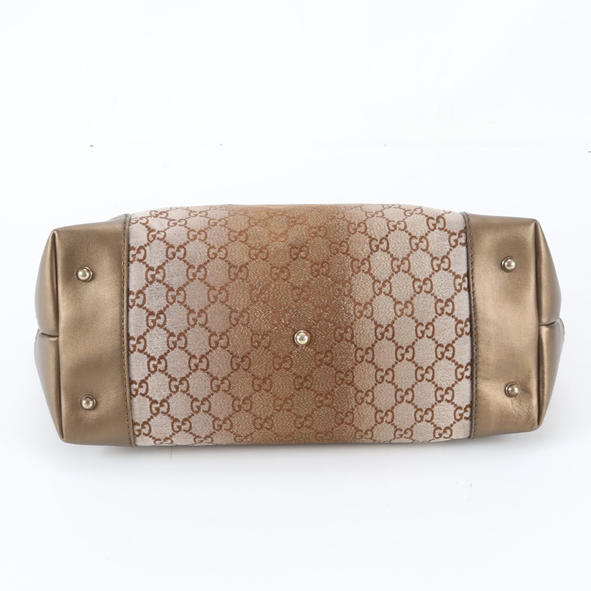 Gucci Brown Leather Canvas Handbag Shoulder Bag Tote Bag (Pre-Owned)