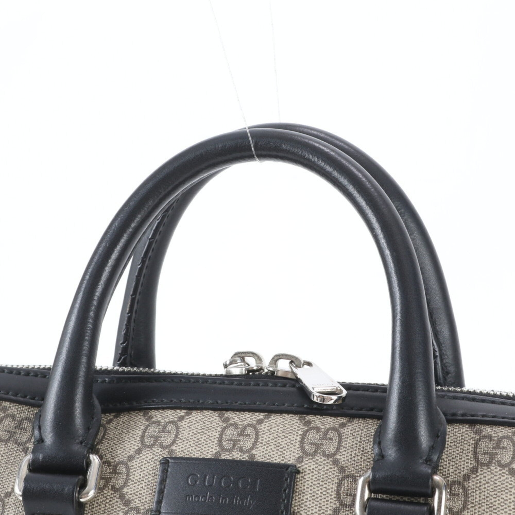 Gucci Beige Black Leather Coated Canvas Handbag Tote Bag (Pre-Owned)