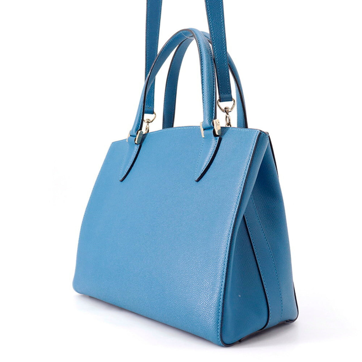 Valextra Blue Leather Handbag Shoulder Bag (Pre-Owned)