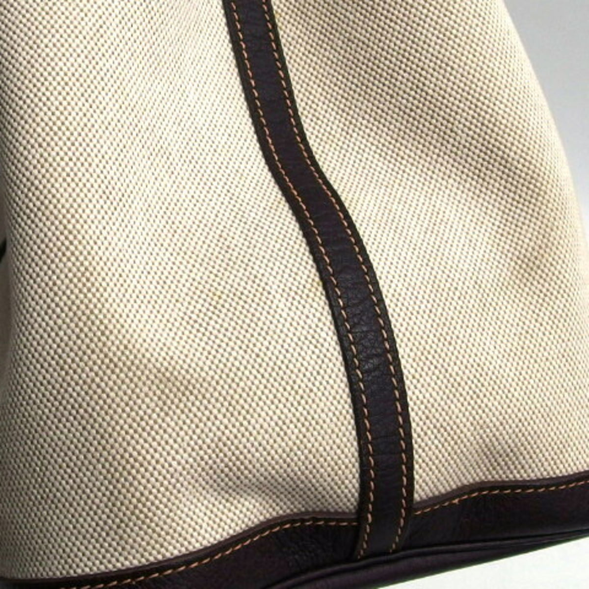 Hermes Garden Beige Dark Brown Toile H Leather Handbag Tote Bag (Pre-Owned)