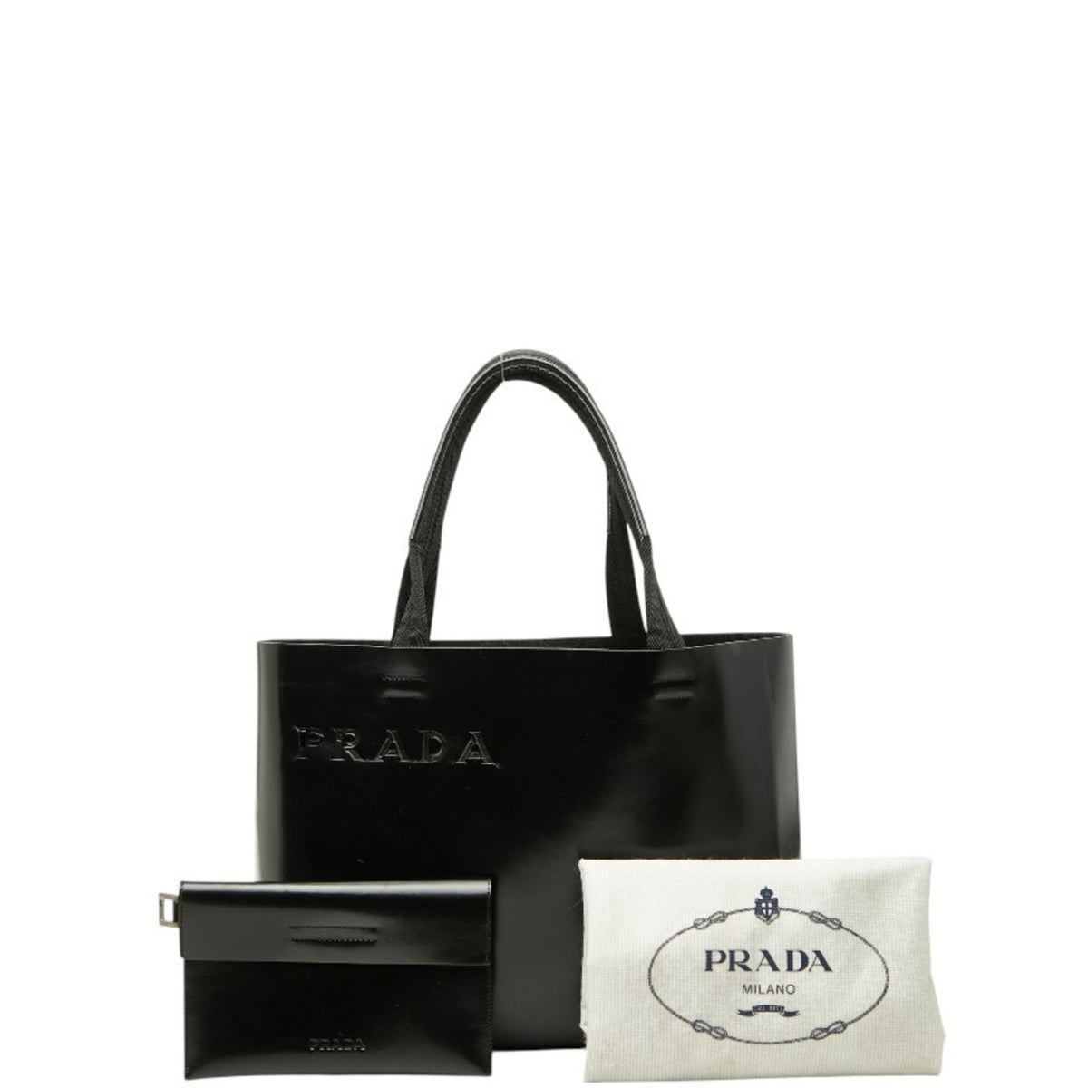 Prada Black Leather Handbag Pouch Tote Bag (Pre-Owned)