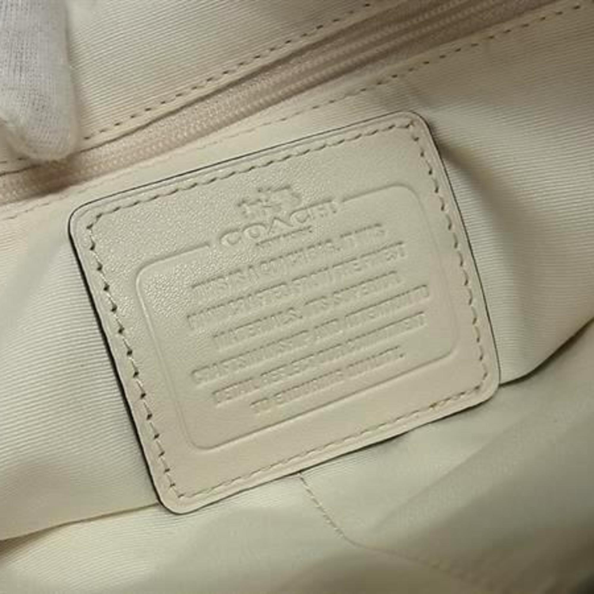 Coach Beige Ivory Canvas Leather Handbag Shoulder Bag Tote Bag (Pre-Owned)