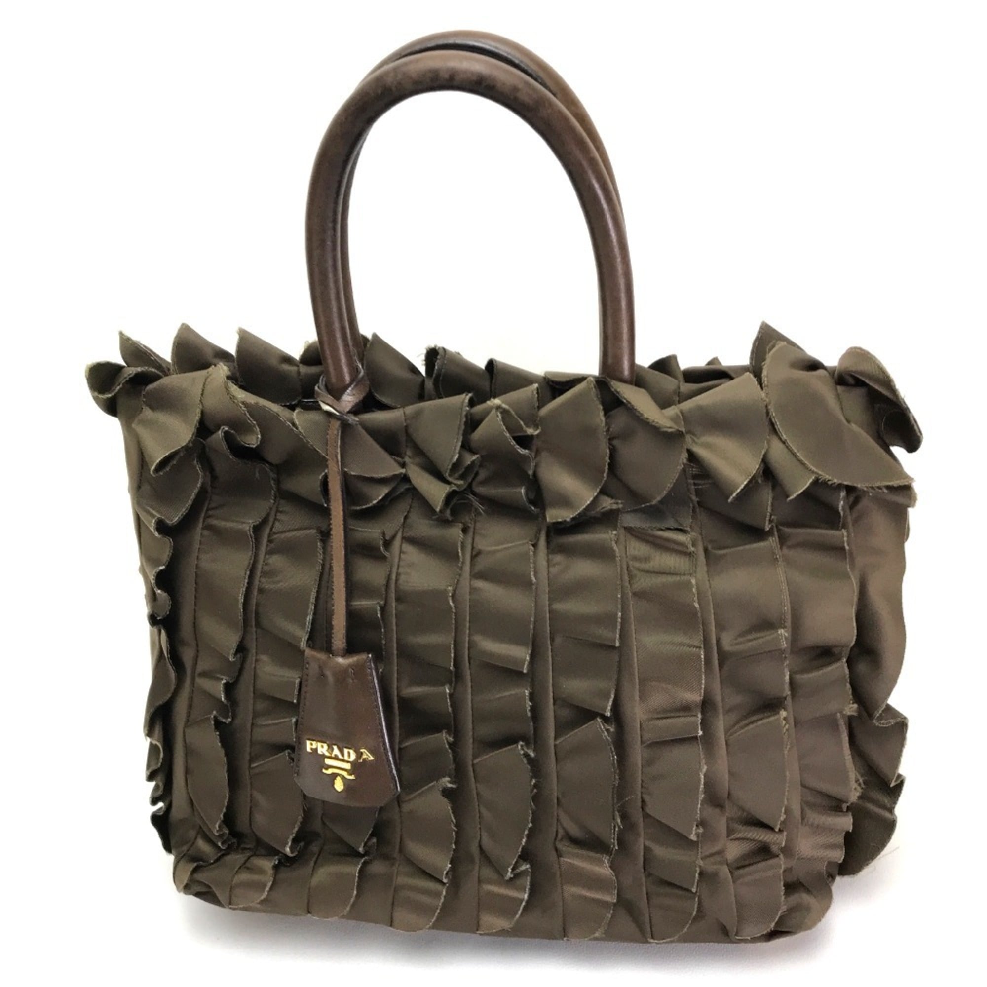 Prada Brown Nylon Canvas Leather Handbag Tote Bag (Pre-Owned)