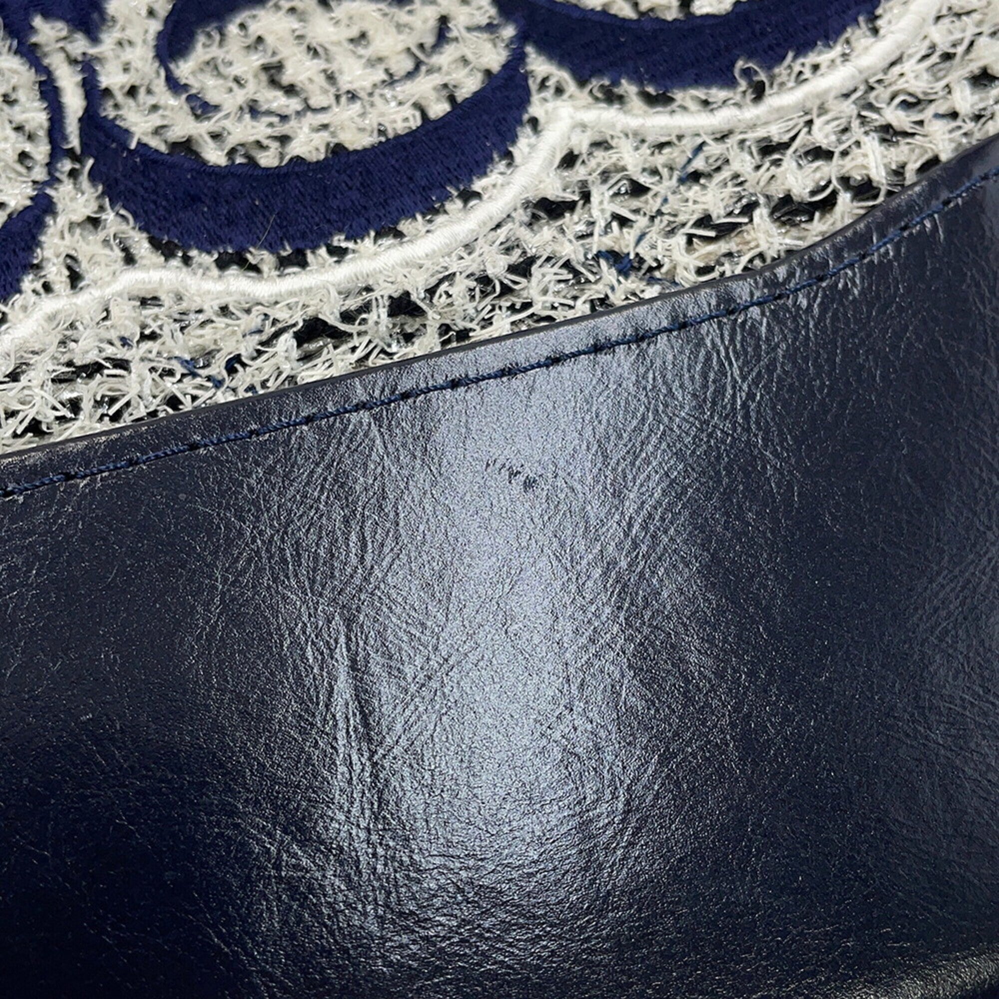 Chanel Navy Red Color White Tweed Leather Handbag Shoulder Bag (Pre-Owned)