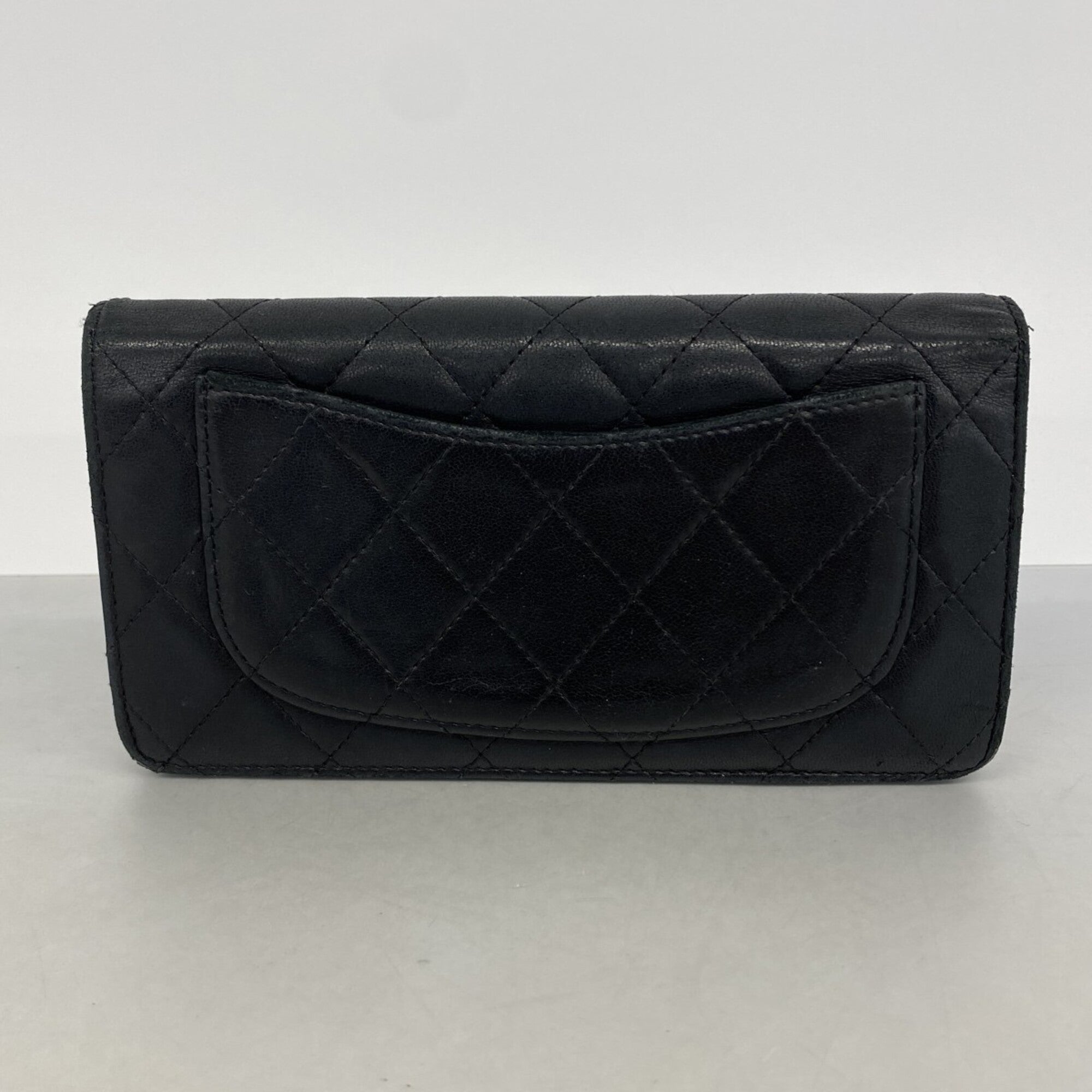 Chanel Black Leather Long Wallet (Bi-Fold) (Pre-Owned)