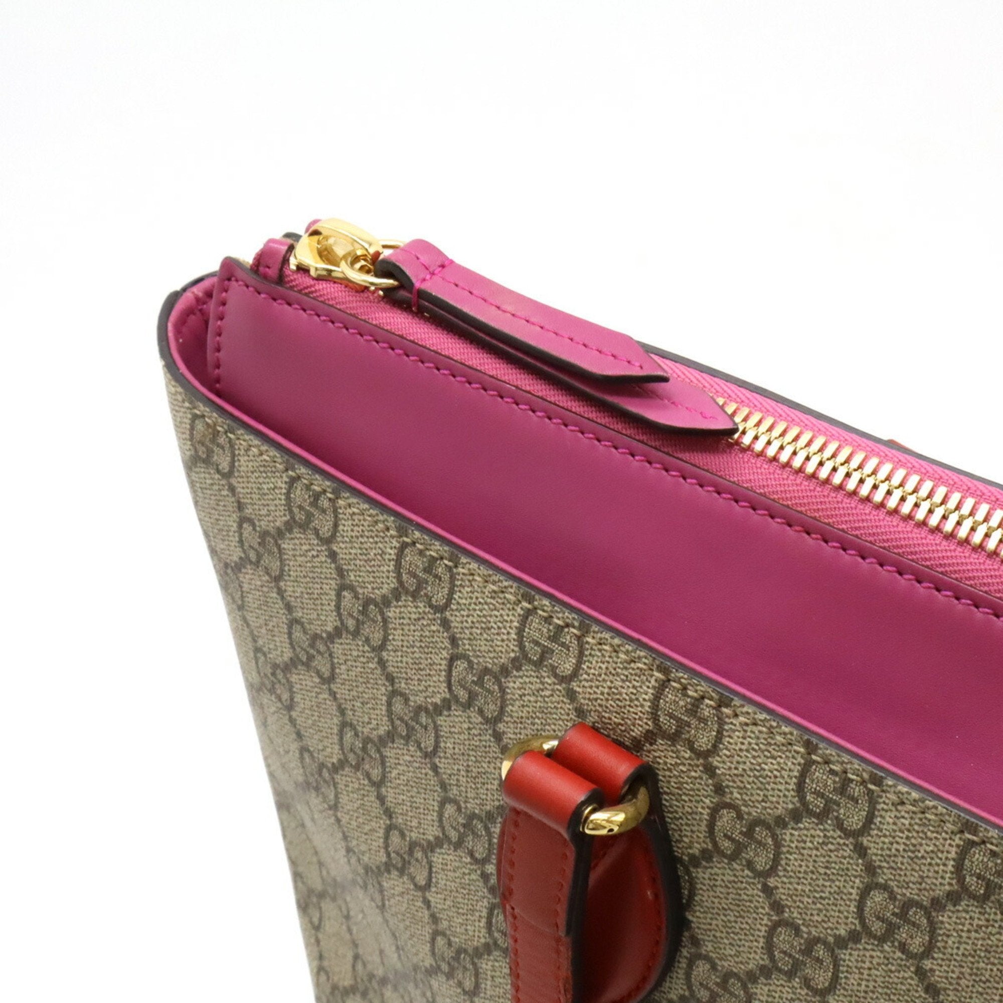 Gucci Gg Plus Khaki Pink Red Color Gg Supreme Tote Bag (Pre-Owned)