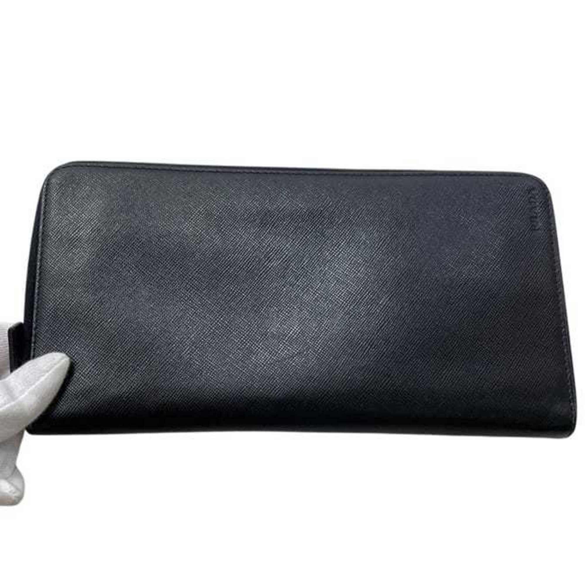 Prada Black Nero Saffiano Triangle Long Wallet (Bi-Fold) (Pre-Owned)
