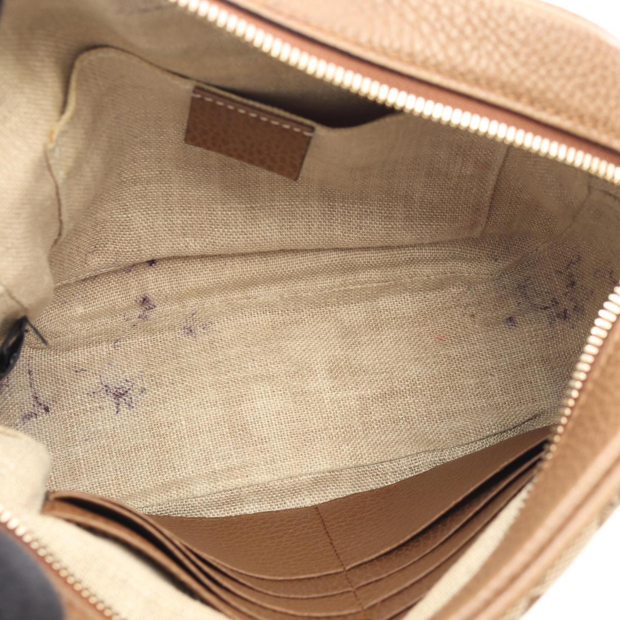 Gucci Beige Brown Canvas Leather Handbag Shoulder Bag (Pre-Owned)