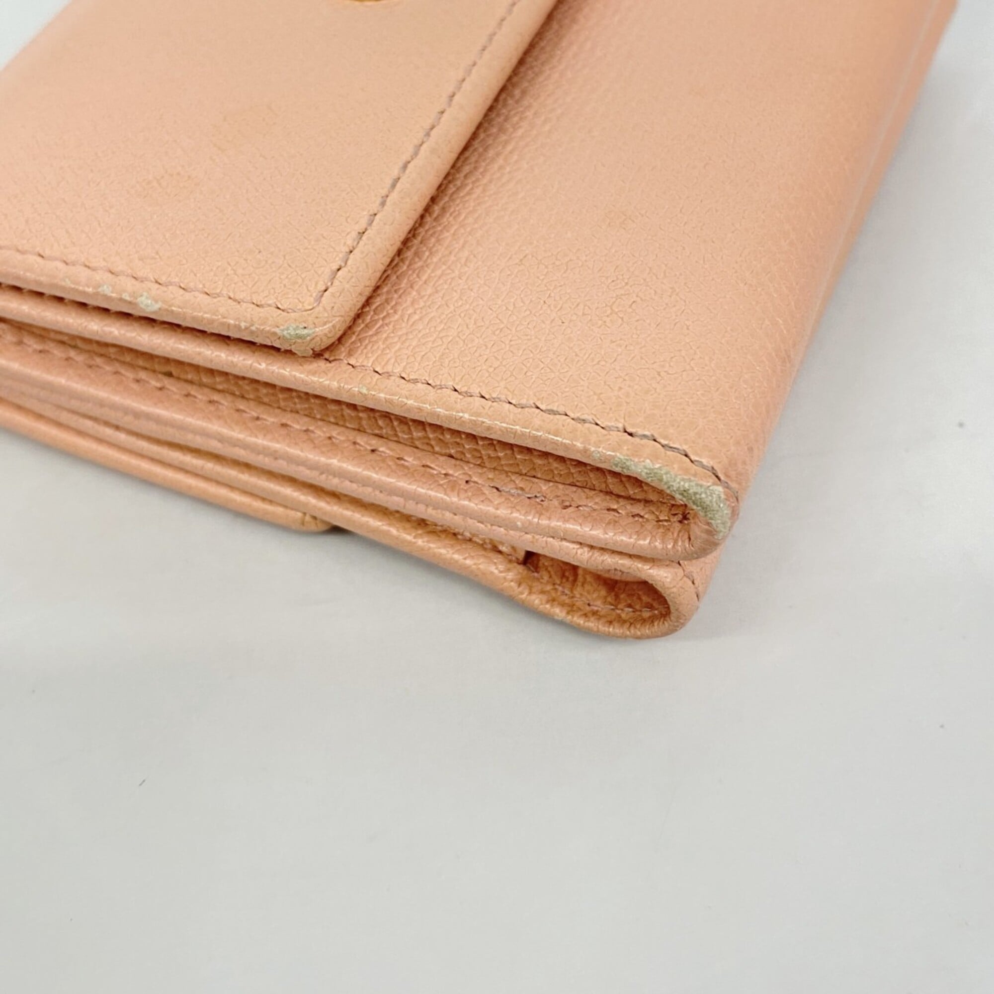 Chanel Pink Leather Long Wallet (Tri-Fold) (Pre-Owned)