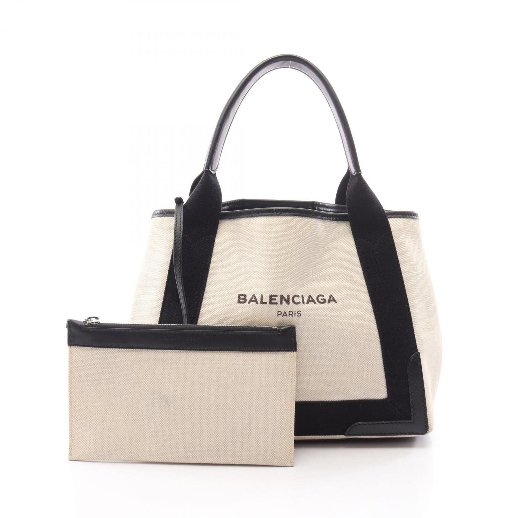 Balenciaga Black Ivory Canvas Leather Handbag Pouch Tote Bag (Pre-Owned)