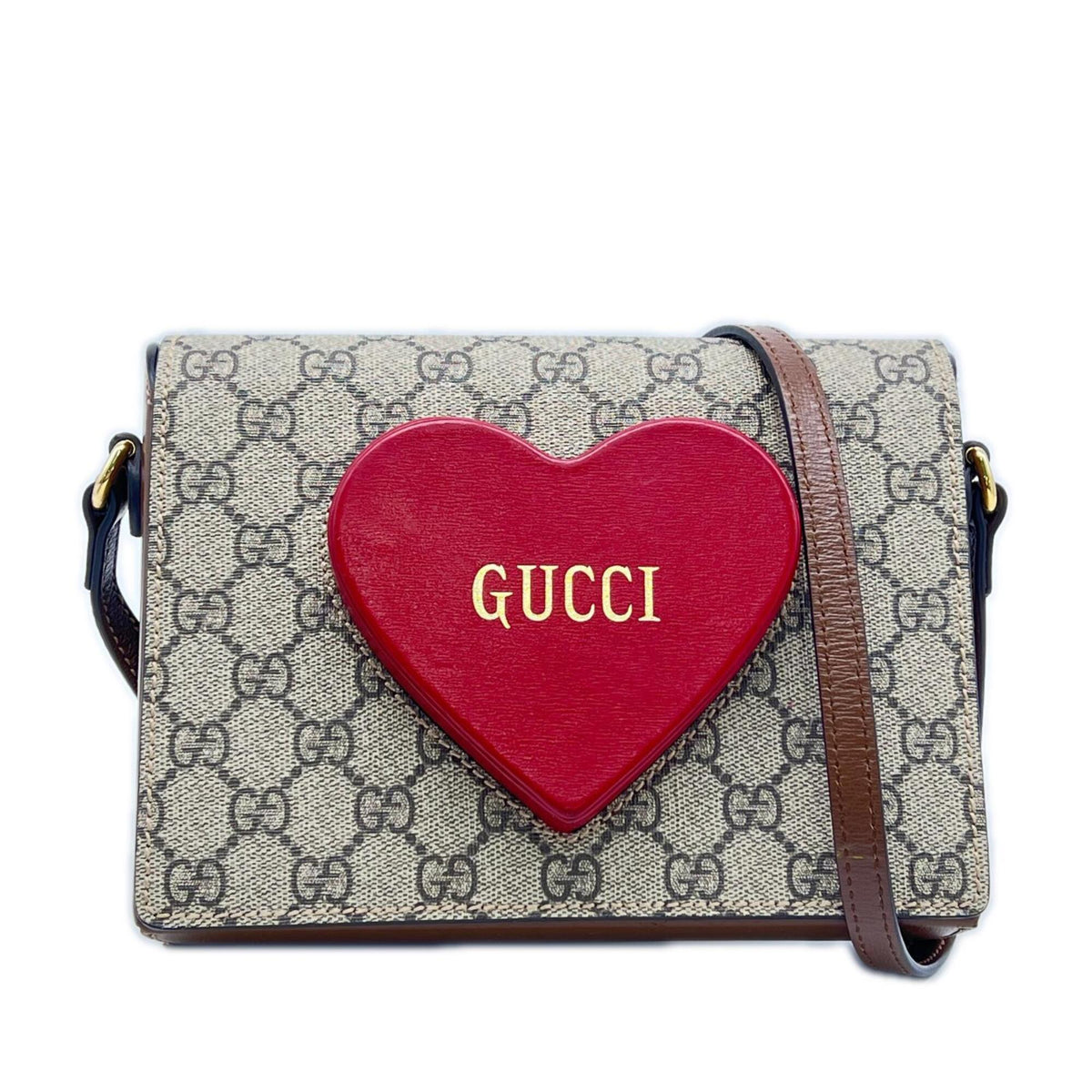 Gucci Beige Brown Red Color Coated Canvas Leather Shoulder Bag (Pre-Owned)