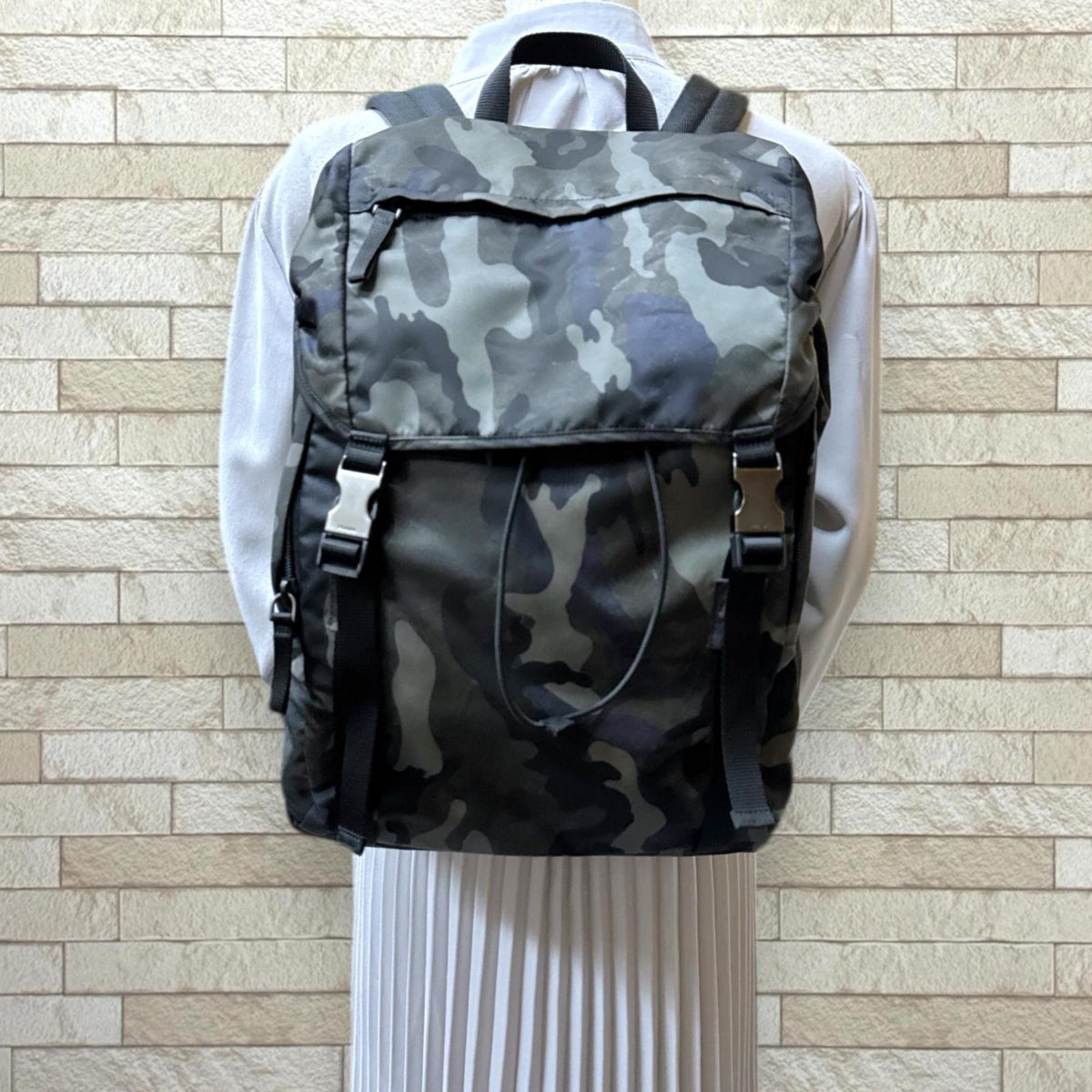 Prada Black Green Nylon Backpack (Pre-Owned)