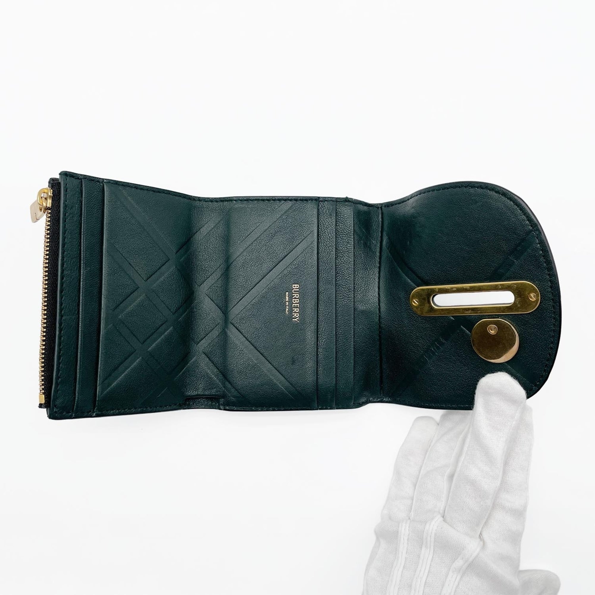 Burberry Black Leather Metal Wallet (Tri-Fold) (Pre-Owned)