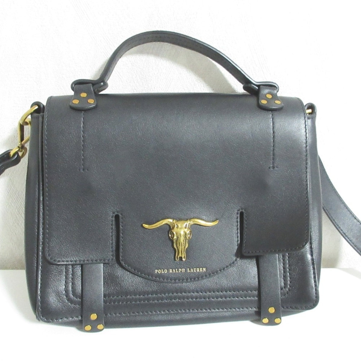 Ralph Lauren Black Leather Handbag Shoulder Bag (Pre-Owned)