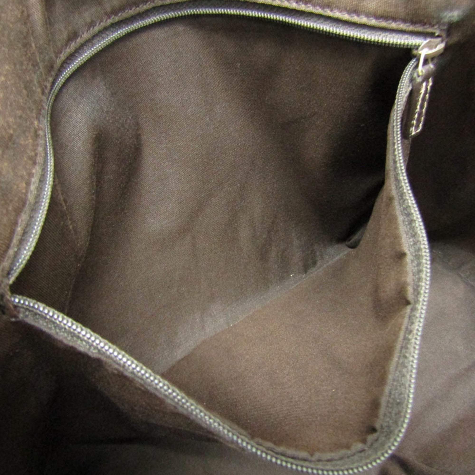 Gucci Gg Crystal Beige Dark Brown Leather Pvc Tote Bag (Pre-Owned)