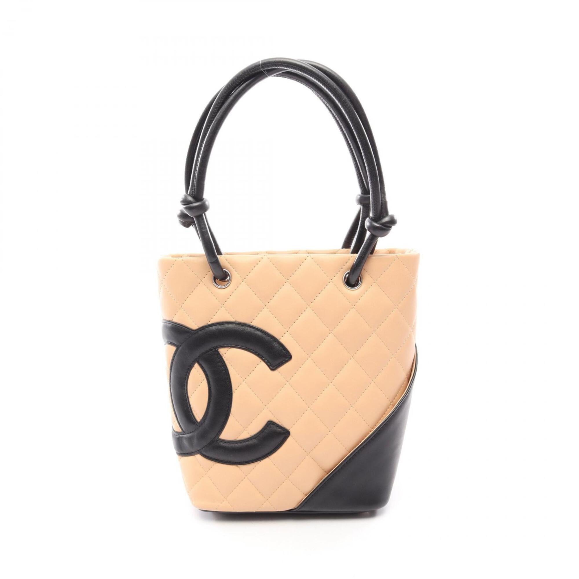 Chanel Ligne Cambon Beige Black Leather Handbag Tote Bag (Pre-Owned)